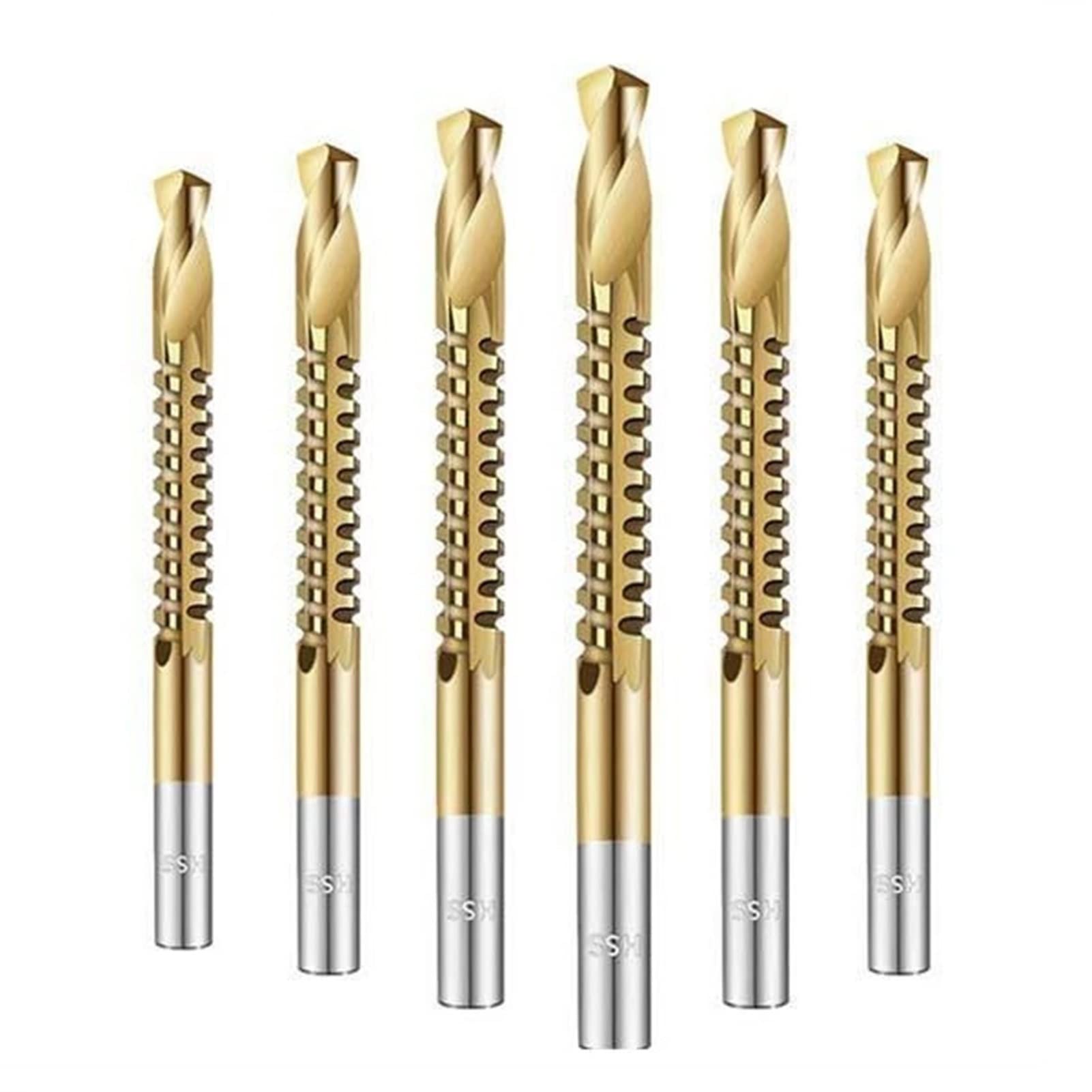 DOLUNTO Serrated Cobalt Drill Bit Set - 6Pcs Spiral Screw Metric Composite Tap & Twist Drill Bits for Metal, Wood & Plastic - Perfect for DIY Projects, Home Repairs & Professional Use