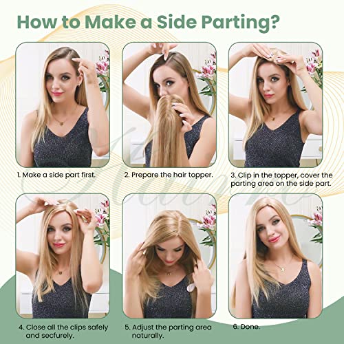 Clip in Human Hair Topper with Silk Base - Natural Looking Hairpiece for Thinning Hair - Perfect for Daily Wear, Special Occasions & Styling