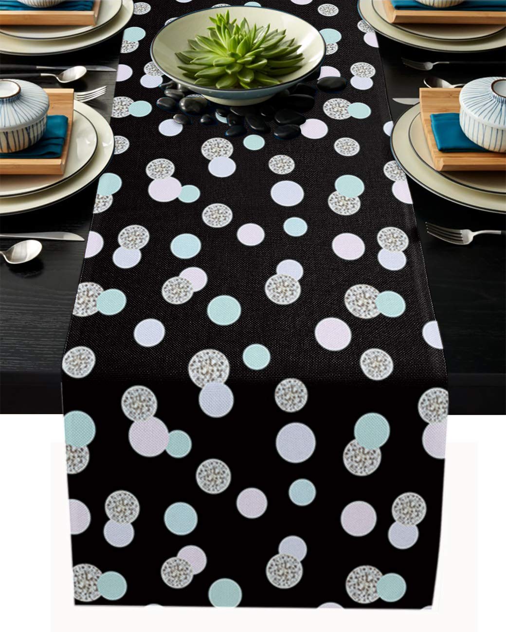 Premium Cotton Linen Table Runner - Black Polka Dot Non-Slip Dresser Scarf (13x90 Inches) for Kitchen, Dining Table, Wedding & Home Decor | Perfect for Dinner Parties, Holiday Gatherings & Elegant Tablescapes