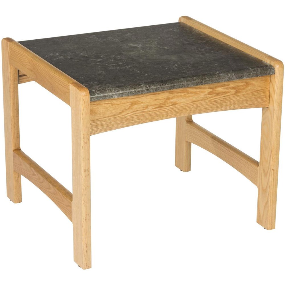 Wooden Mallet End Table with Black Granite Look Top - Light Oak Finish - Modern Side Table for Living Room, Bedroom, or Office