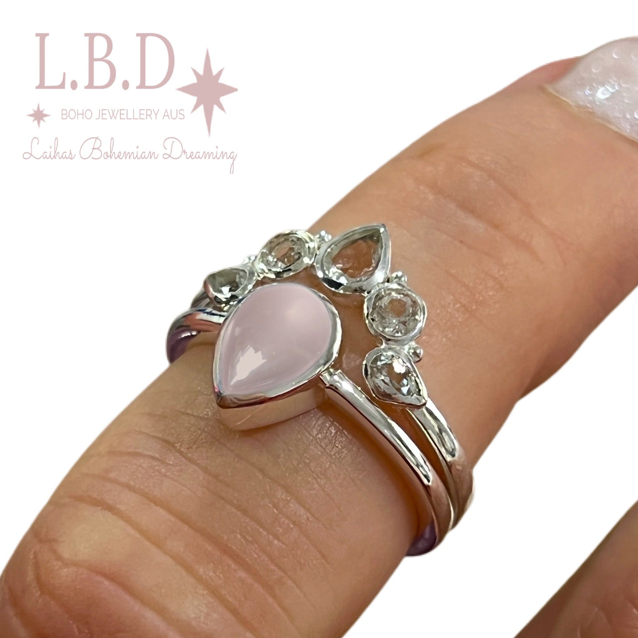 Laihas Queen of Cups Topaz & Rose Quartz Ring Set – Elegant Gemstone Jewelry for Women, Perfect for Gifts, Weddings & Special Occasions