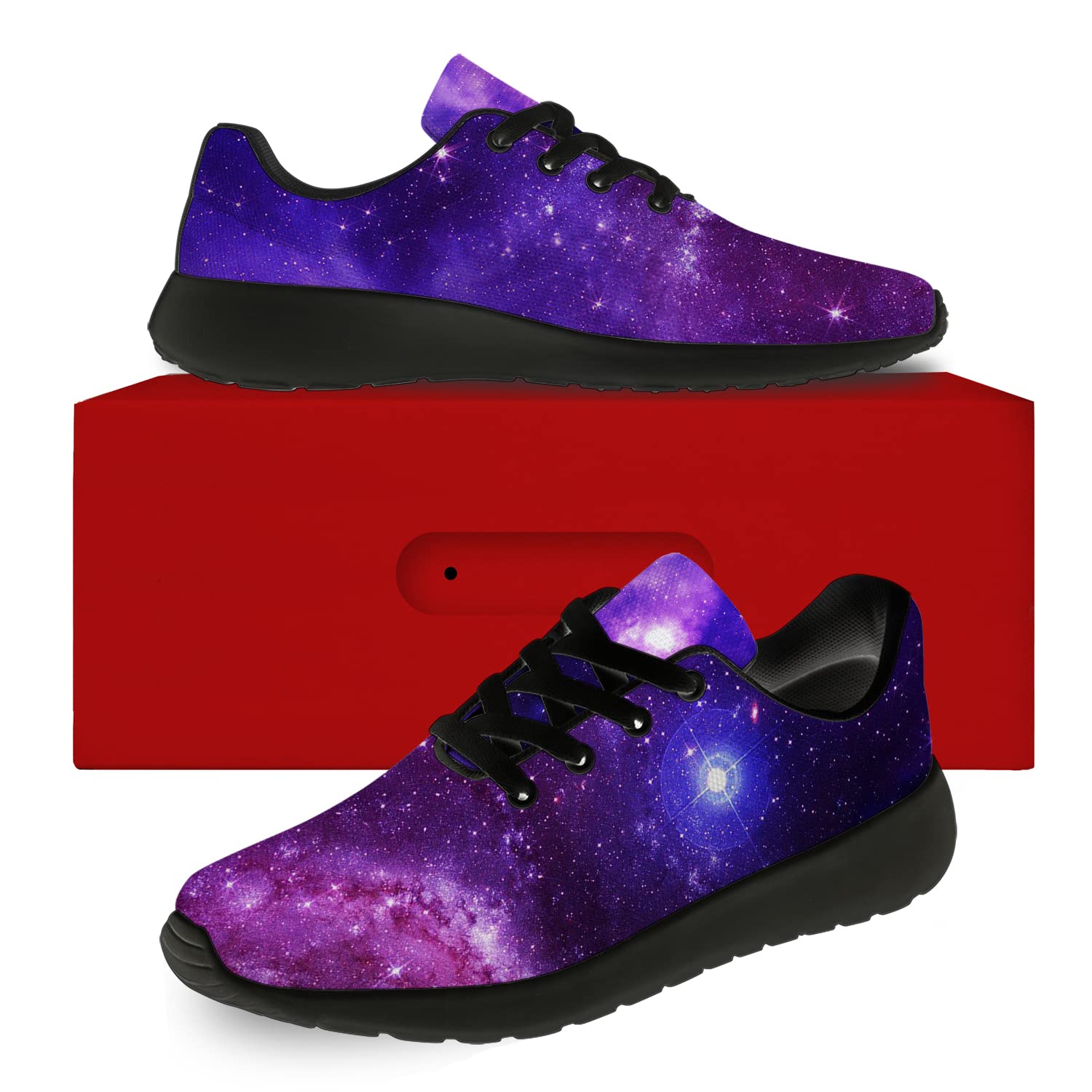 Galaxy Print Running Shoes for Women & Men - Space Nebula Design Walking & Tennis Sneakers - Size 8.5 Men/10 Women - Perfect for Jogging, Gym Workouts & Casual Wear - Black Purple Cosmic Pattern Athletic Shoes
