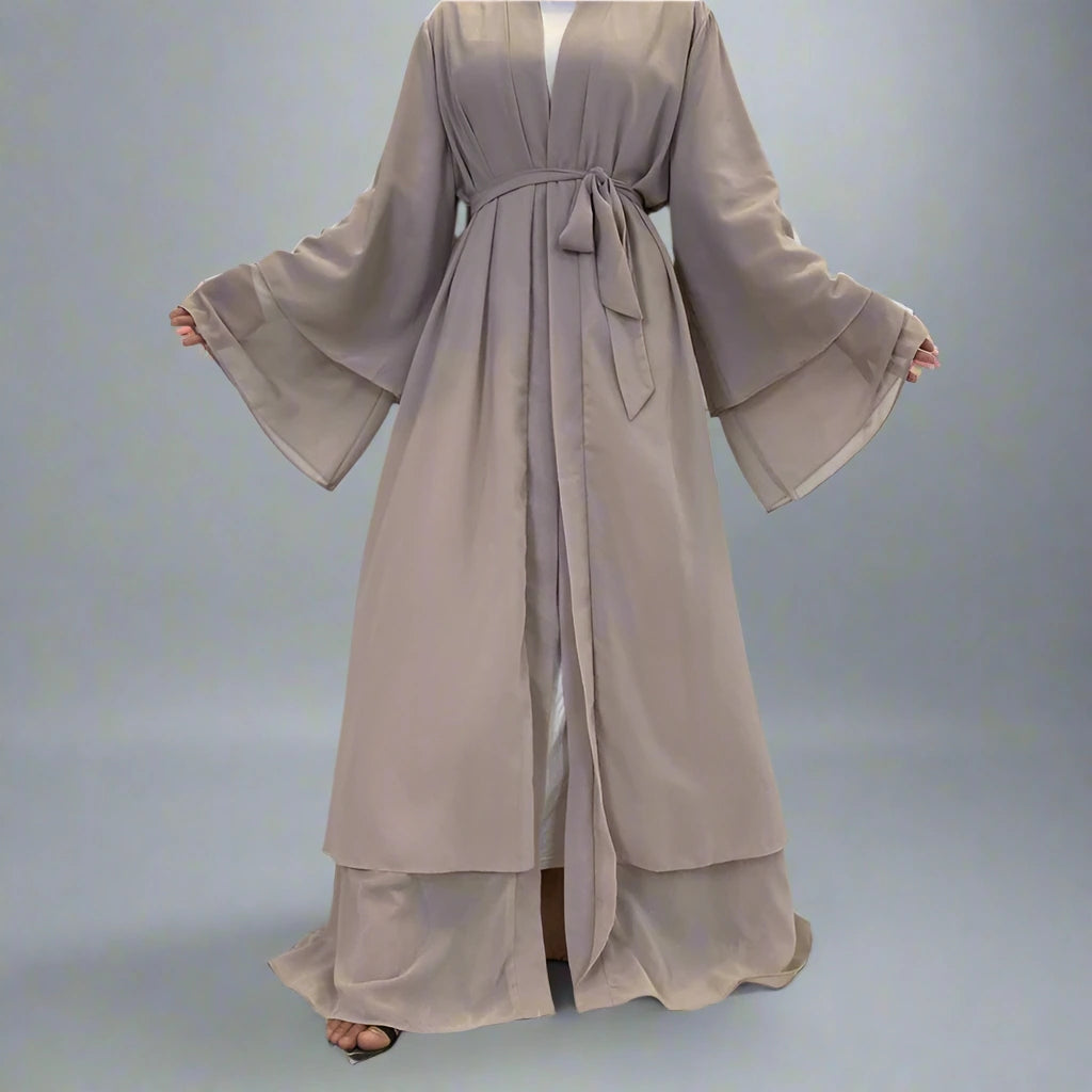 Elegant Dubai Solid Color Chiffon Muslim Abaya Dress - Lightweight Open Front Cardigan for Women | Perfect for Prayer, Mosque, and Special Occasions