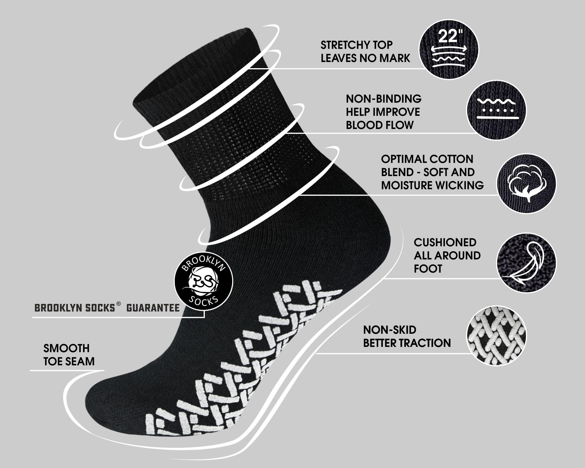 12 Pairs Men's Non-Slip Diabetic Cotton Quarter Socks - Breathable Therapeutic Socks with Non-Binding Top & Gripper Soles for Foot Care (Black, Size 10-13) - Ideal for Daily Wear, Diabetes Management & Elderly Comfort