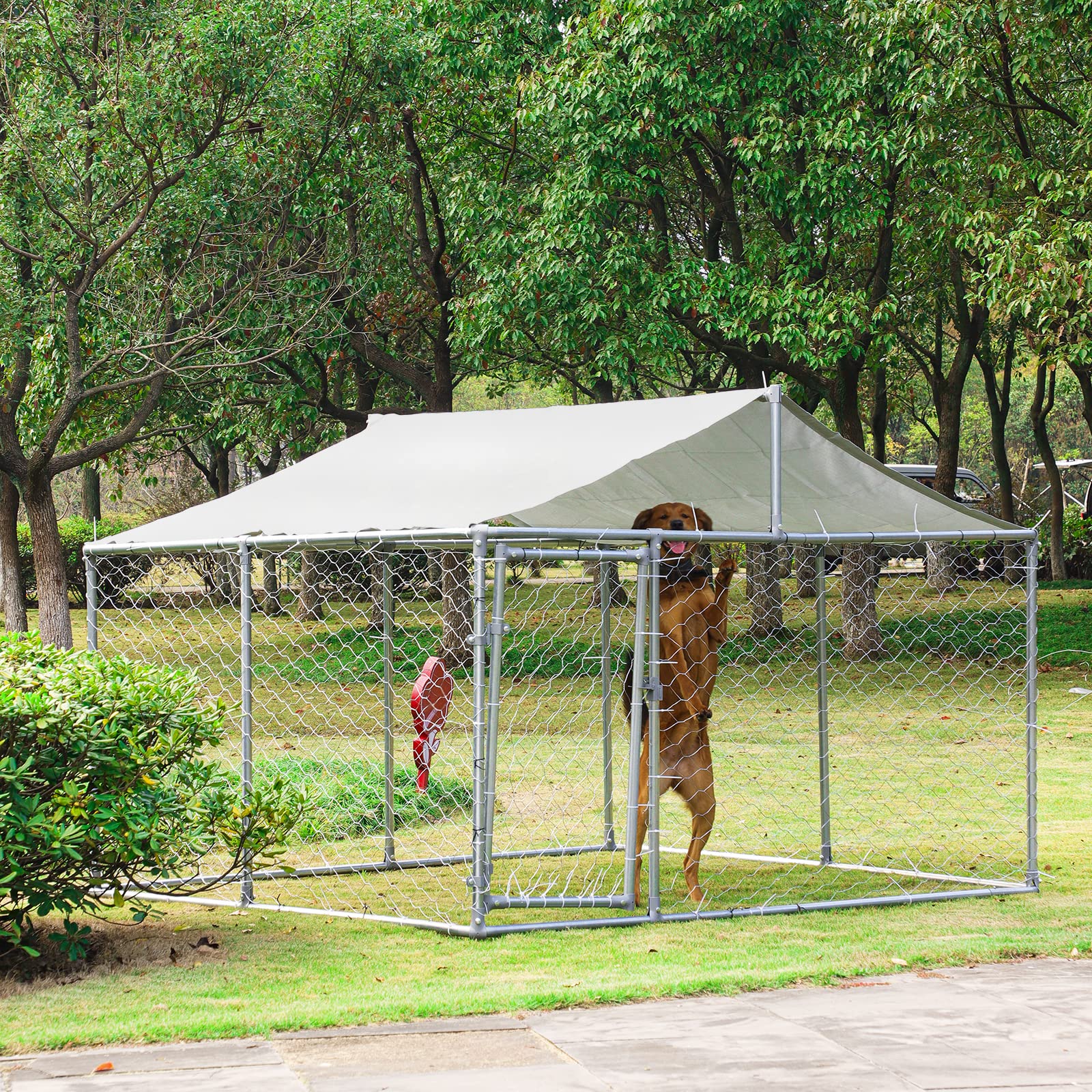 Magic Union Outdoor Dog Kennel Playpen - Waterproof Roof Cover, Durable Silver Metal Fence for Backyard Dog Run & Pet House | Perfect for Large/Small Dogs, Puppy Training & Outdoor Playtime