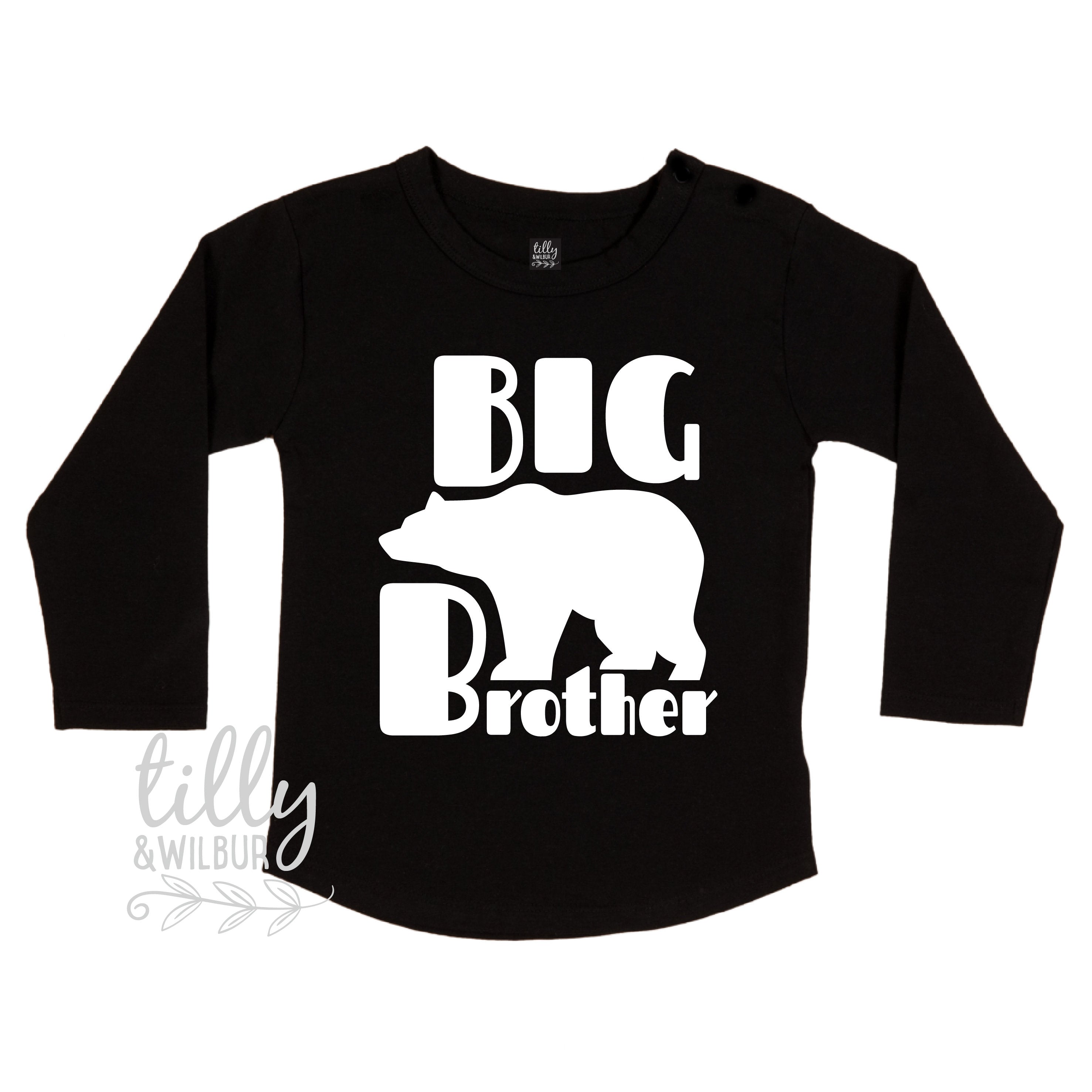 Big Brother Bear Graphic Long Sleeve T-Shirt for Men - Soft Cotton Crewneck Tee - Cute Animal Print Shirt for Casual Wear, Family Outings & Gifts