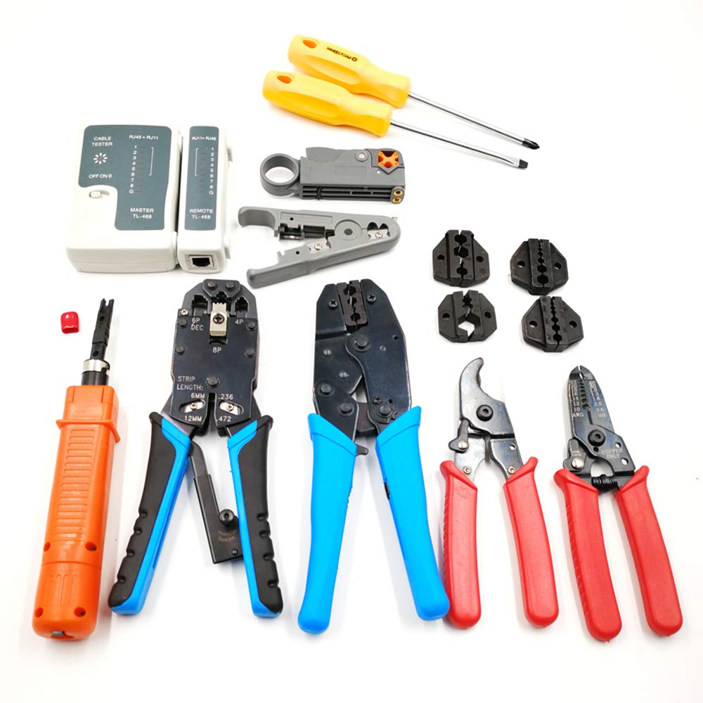 10-Piece Network Tools Set with Hand Crimp Tool - HT-K4015 Multi-Purpose Networking Kit for Cable Installation, Repair & Maintenance