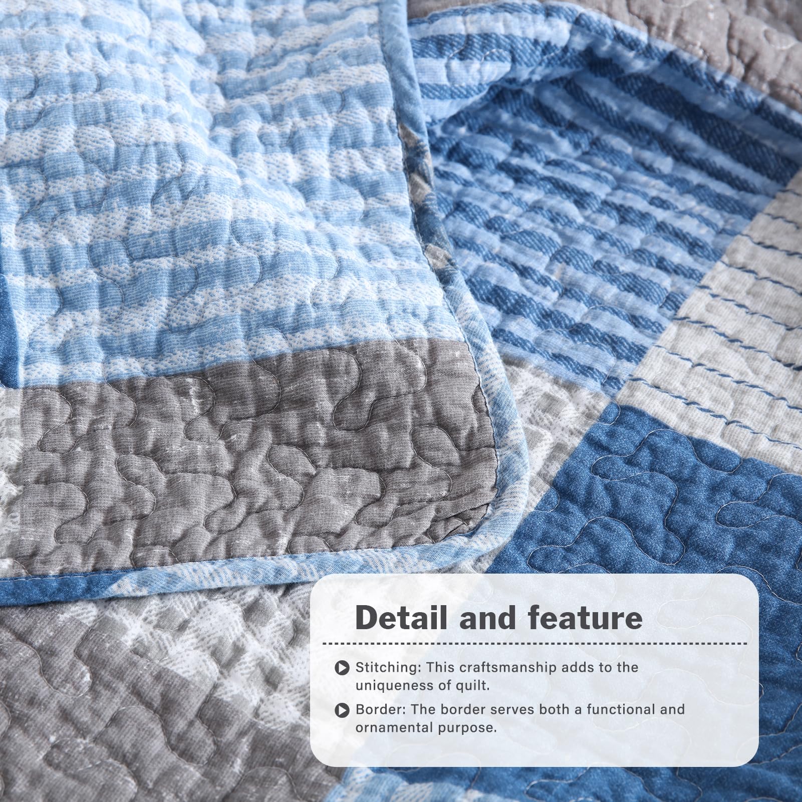 Y-PLWOMEN 100% Cotton Plaid Quilt Set Queen Size - Farmhouse Style Lightweight Breathable Bedspread with 2 Pillow Shams, Blue Navy (90x98 Inches) for Cozy Bedroom Decor & Guest Room Essentials