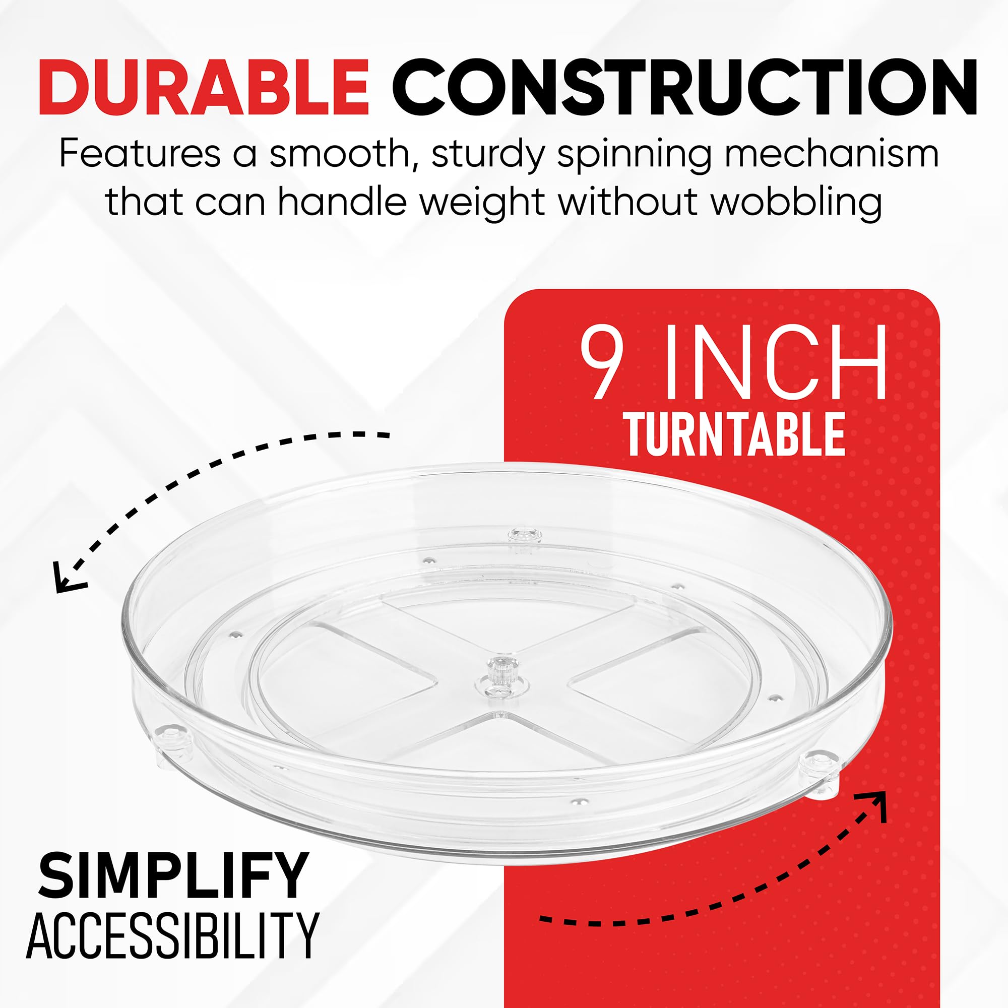 Oizeir Clear Lazy Susan Turntable Organizer - Pack of 4 (9 Inch) Acrylic Rotating Storage for Cabinet, Pantry, Fridge, Bathroom & Vanity | Perfect for Spice Rack, Makeup Organizer & Kitchen Countertop Storage