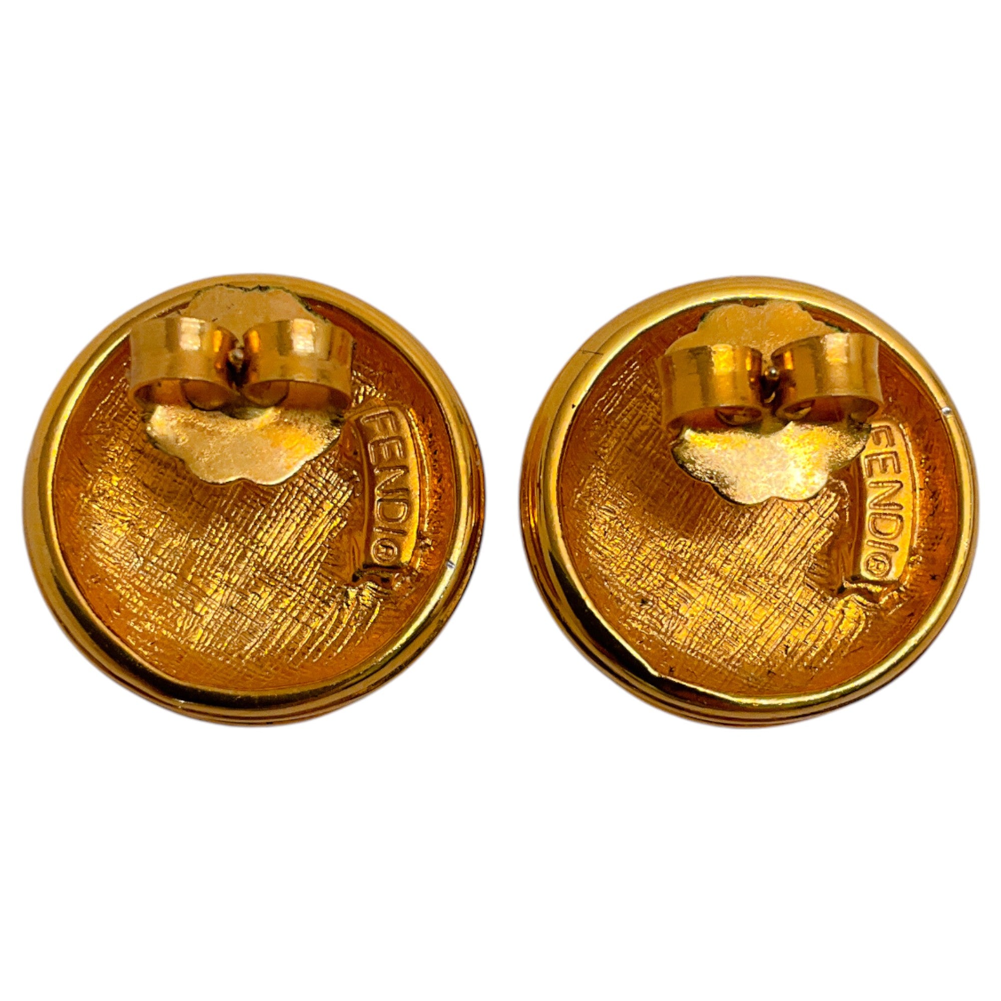 Fendi Vintage Gold Plated Round Logo Earrings for Women - Luxury Designer Fashion Jewelry Gift for Birthday, Anniversary & Special Occasions