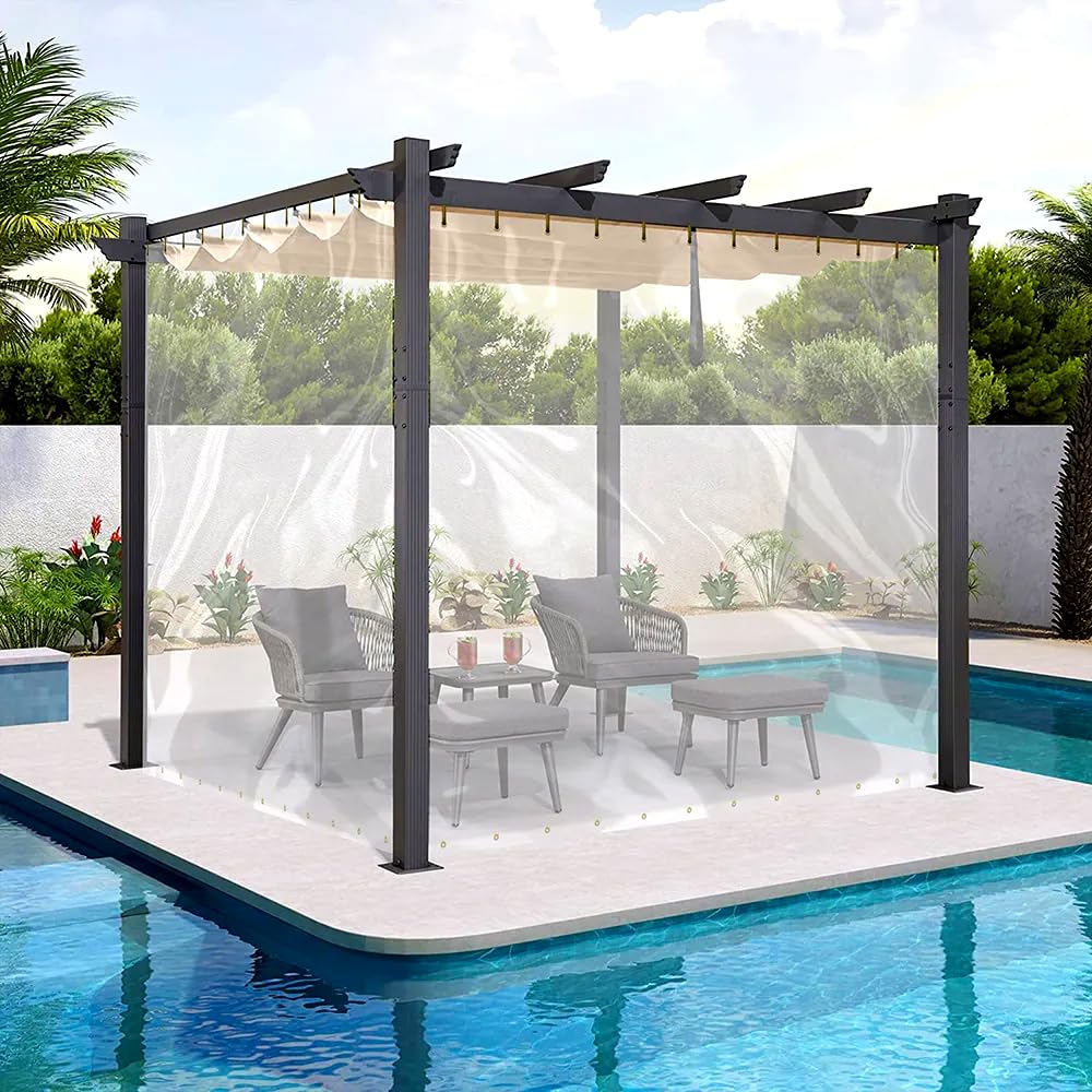 18oz Clear Waterproof PVC Vinyl Tarp Curtain - Heavy Duty 8'x7' Transparent Outdoor Cover for Patio, Porch, Gazebo & Balcony - Tear Proof with Rustproof Grommets - Perfect for Weather Protection, Privacy Screens & Seasonal Decor