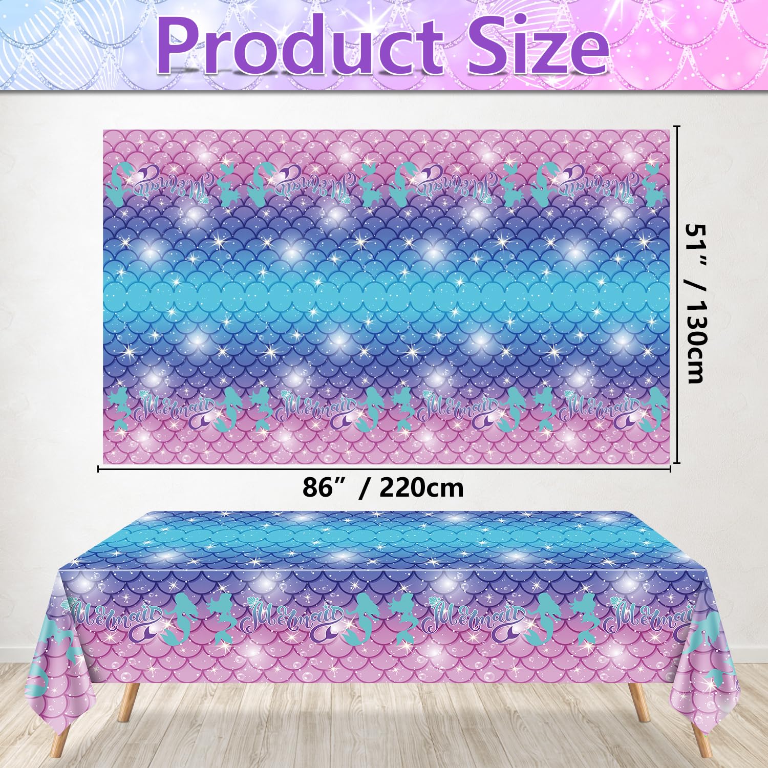 4 Pcs Mermaid Tablecloths - 51x86 Inch Disposable Rectangular Mermaid Table Covers for Under the Sea Party Decorations, Baby Shower, Birthday & Mermaid Themed Events - Perfect for Ocean Themed Parties, Beach Decor & Kids Birthday Celebrations