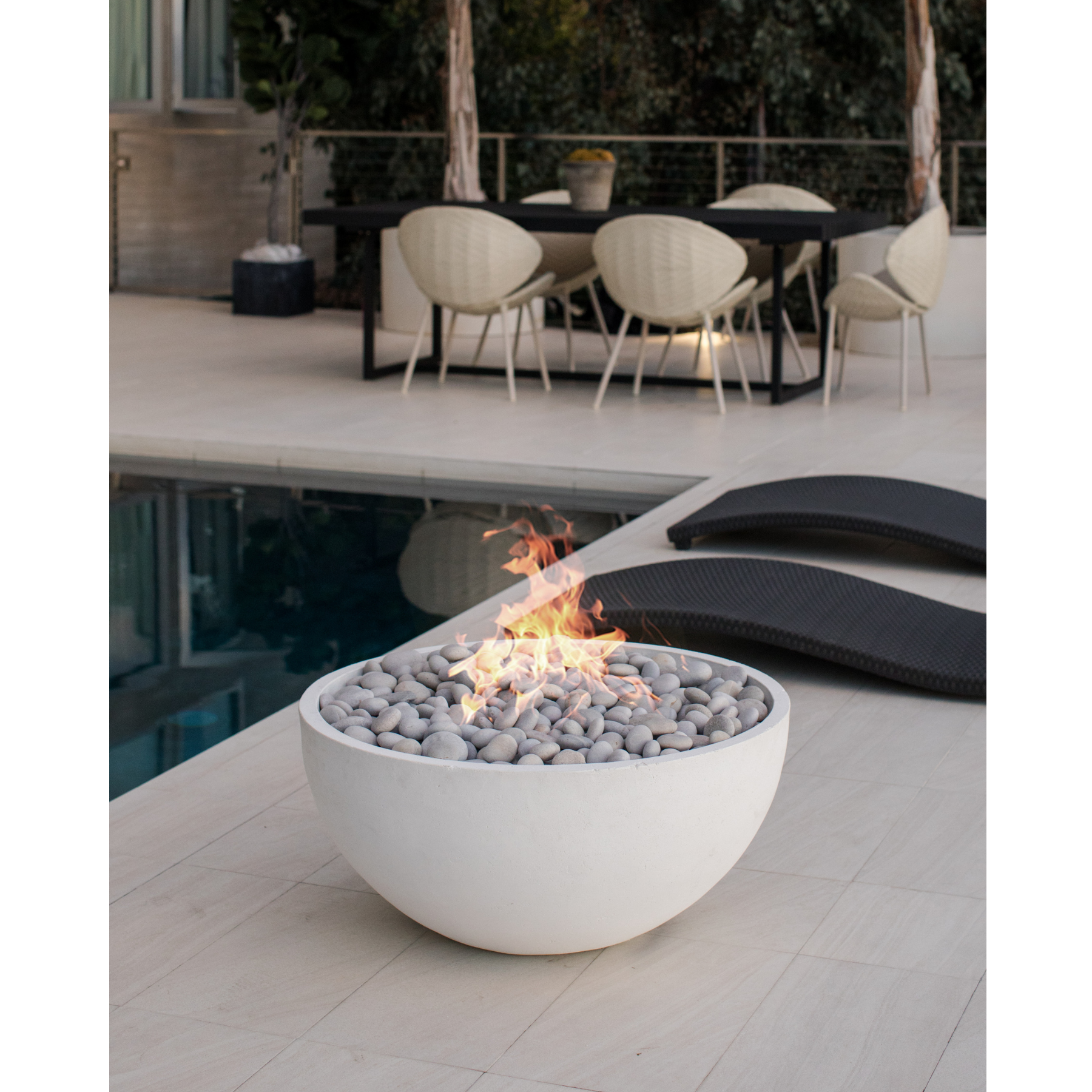 Dekko Serenade 32-Inch Concrete Fire Bowl with Cover - Outdoor Fire Pit for Patio, Garden, Backyard & Camping