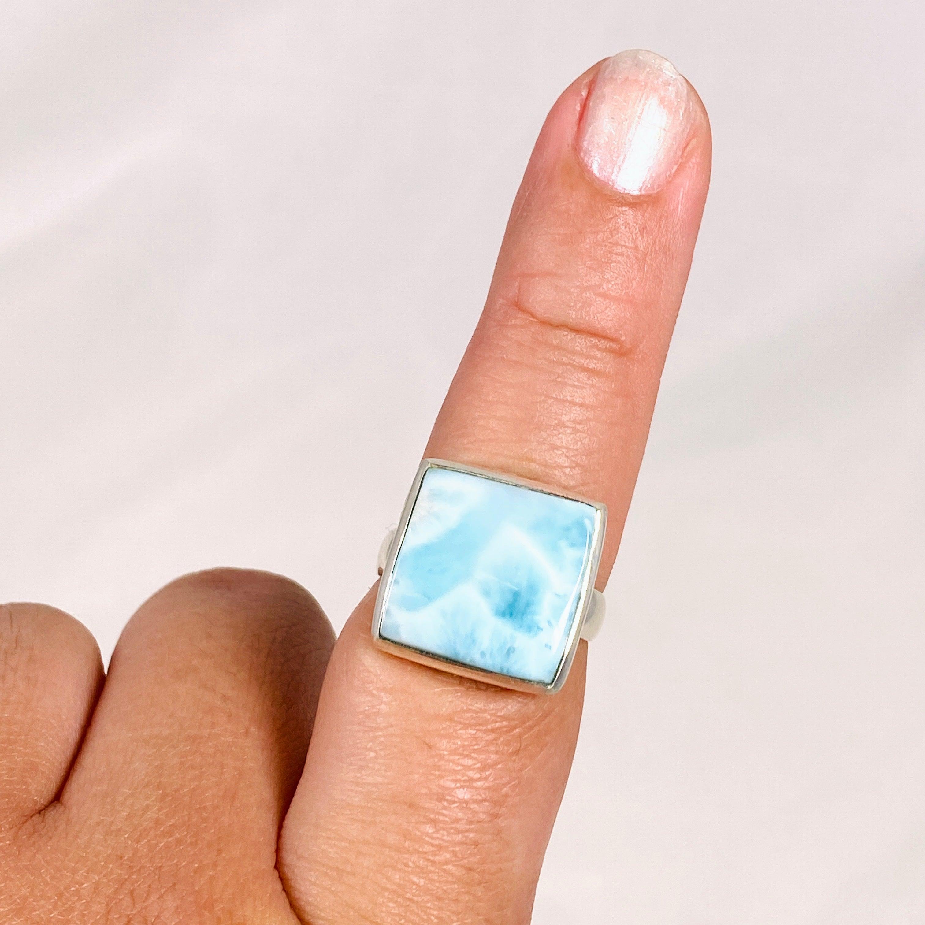 Larimar Square Ring Size 9 - Genuine Blue Stone Jewelry for Women, Sterling Silver Band, KRGJ3089 | Perfect for Everyday Wear, Gift Giving & Special Occasions