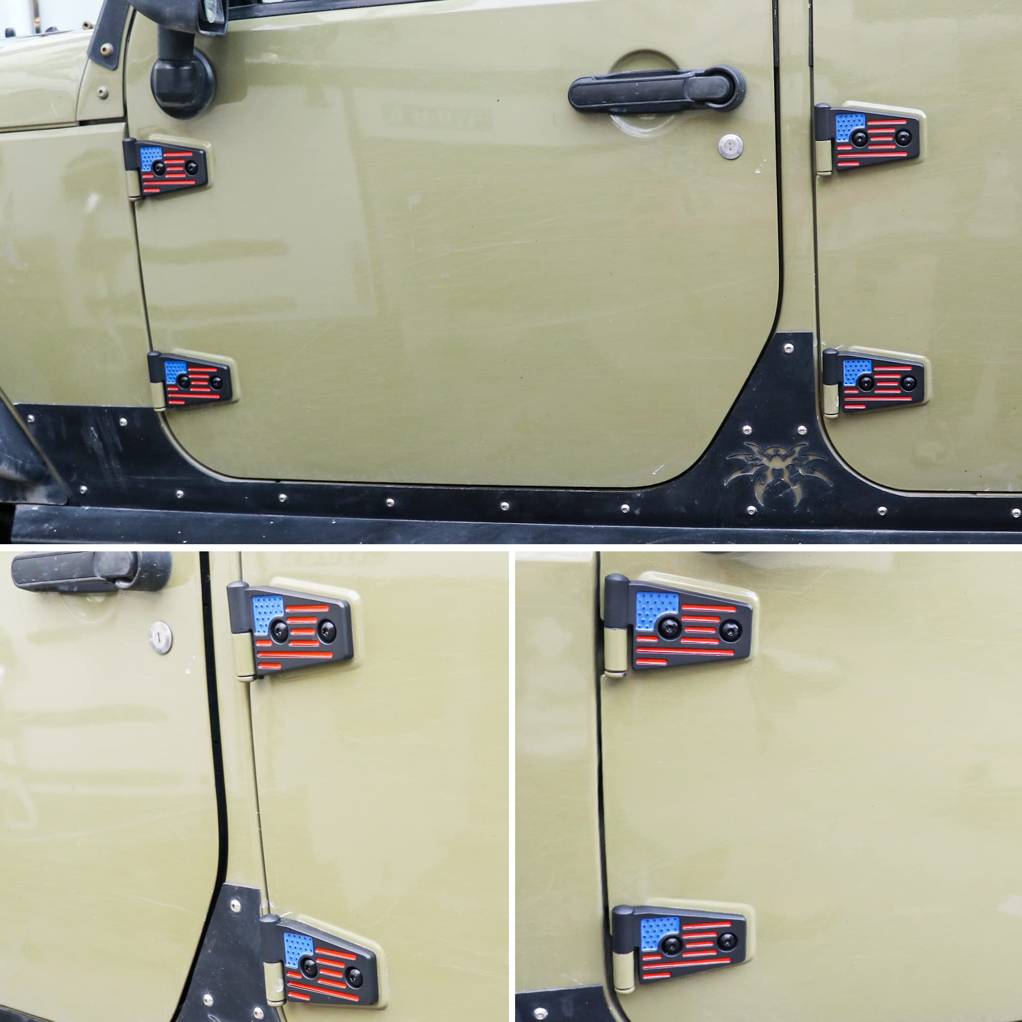 Jeep Wrangler JK JKU Door Hinges (2007-2018) - OEM Replacement Hinge Sleeve Kit for Rubicon Sahara Sport 4-Door Models - Durable Aluminum Black Hinges (8-Piece Set) - Perfect for Off-Roading, Daily Driving & Jeep Restoration Projects
