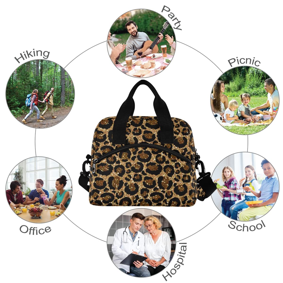 Sinestour Insulated Lunch Bag Box - Reusable Leopard Print Cooler Bag with Adjustable Shoulder Strap for School, Office, Picnic | Perfect for Adults, Men & Women | Keep Food Fresh for Work, Travel & Outdoor Activities