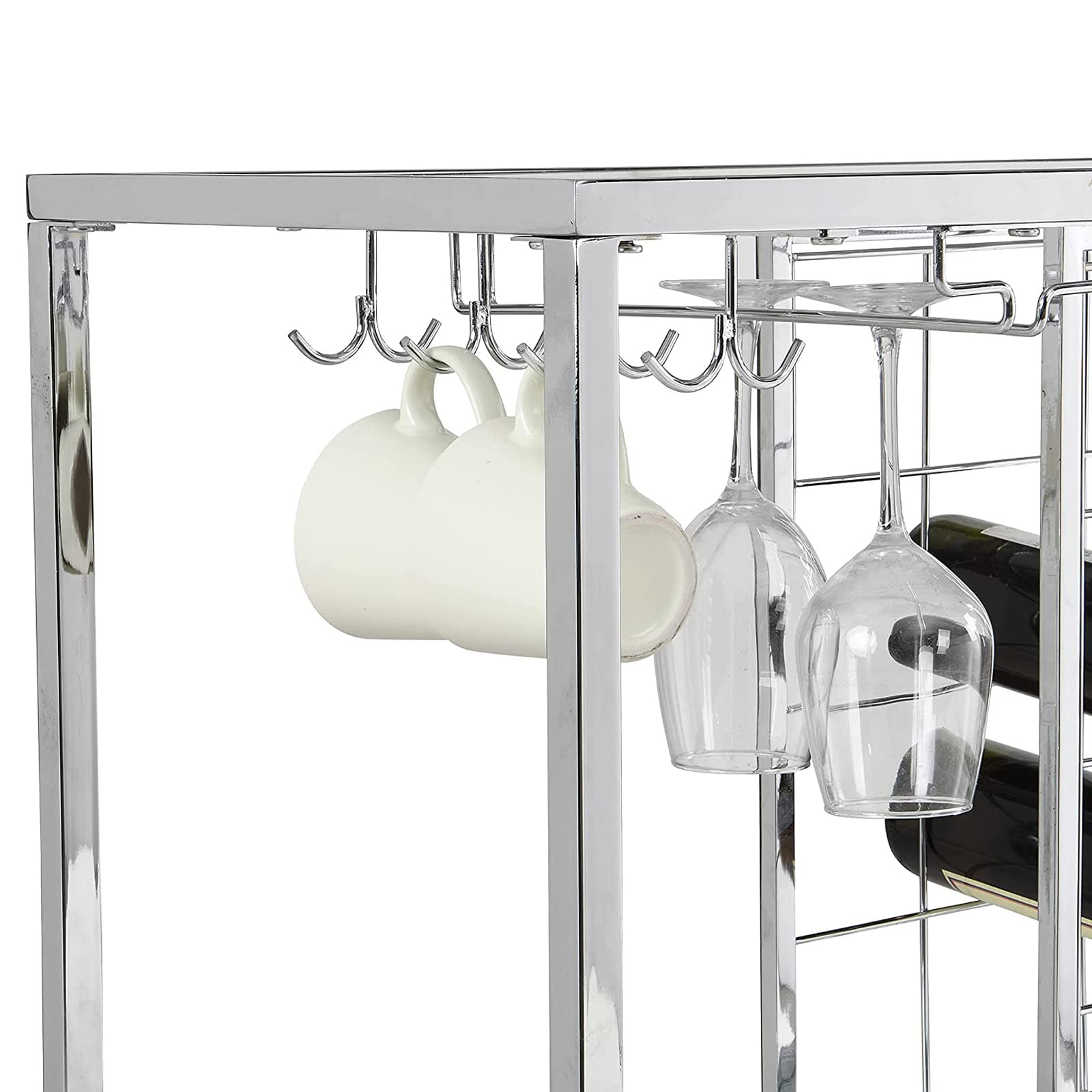 Modern Metal Wine Bar Cabinet with Glass Holder & 12-Bottle Storage - Wine Rack Table with Glass Shelves for Home, Kitchen & Dining Room - Perfect for Entertaining, Wine Display & Organized Liquor Storage