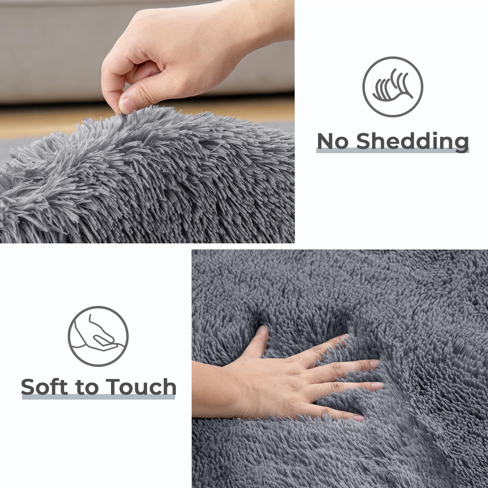 8x10 Fluffy Area Rugs - Soft Plush Shaggy Non-Slip Carpet for Living Room, Bedroom, Playroom, Nursery & Dorm - Cozy Grey Home Decor for Comfort & Style