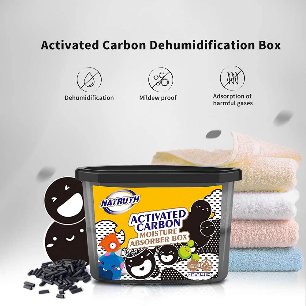 NATRUTH 500mL Moisture Absorber Boxes - Activated Charcoal Dehumidifier for Closet, Bathroom, Kitchen, RV | Odor Eliminator & Air Freshener for Shoes, Study & Boats (9 Pack) - Keep Spaces Fresh & Dry Year-Round
