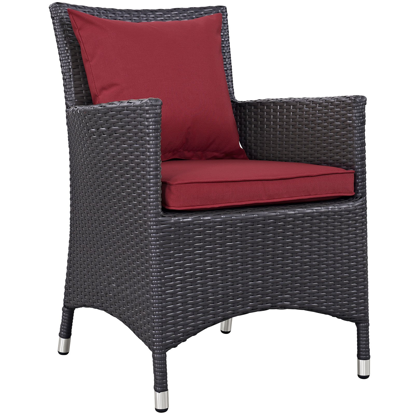 Modway EEI-2188-EXP-RED-SET 2-Piece Wicker Rattan Outdoor Dining Armchair Set, Red Patio Furniture for Garden, Poolside & Backyard Relaxation