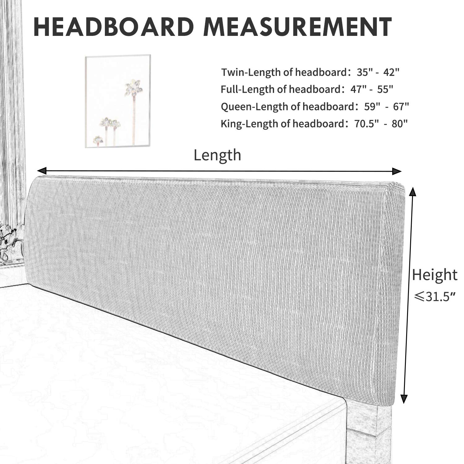Stretch Jacquard Headboard Slipcover - Dustproof Queen Size Bed Headboard Cover in Light Gray for Bedroom Decor | Easy Installation & Home Styling