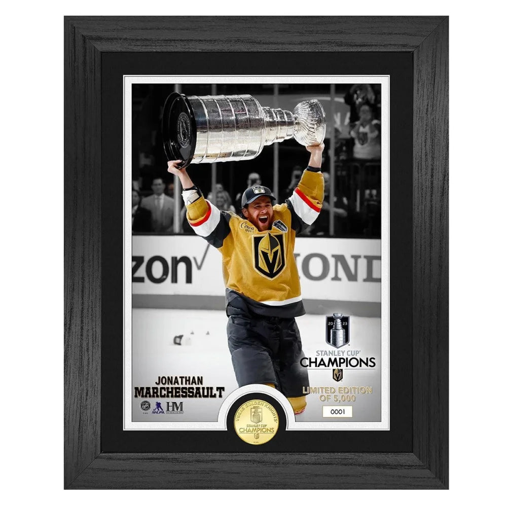 Jonathan Marchessault 2023 Stanley Cup Champion Vegas Golden Knights Framed Memorabilia with Bronze Coin Collage - Perfect for Hockey Fans, Man Cave Decor, and Sports Collectibles Display
