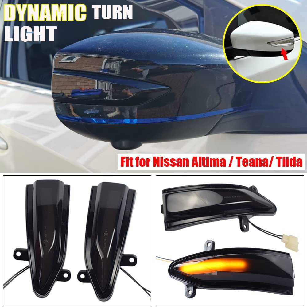 Dynamic LED Sequential Side Mirror Turn Signal Light Blinker for Nissan Altima Teana L33 Sylphy Sentra B17 Tiida Pulsar C13 - Upgrade Your Car's Safety & Style with Bright Sequential Turn Signals for Day & Night Driving