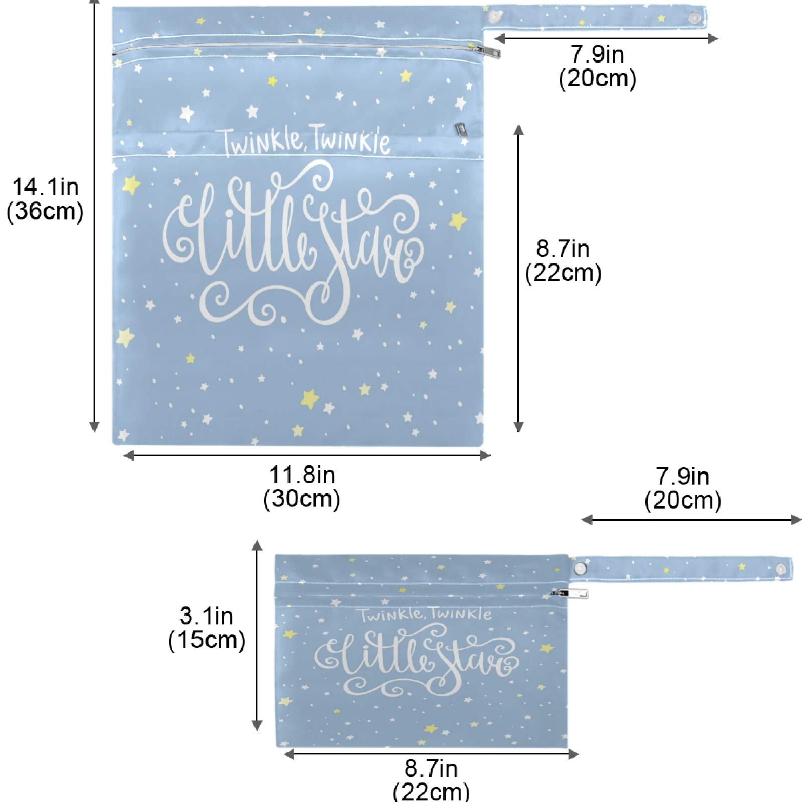 Visesunny Star Blue Pattern 2Pcs Wet Bags with Zippered Pockets - Washable & Reusable Waterproof Storage for Travel, Beach, Pool, Daycare | Perfect for Wet Swimsuits, Diapers, Gym Clothes & Toiletries | Great for Moms, Kids & Outdoor Activities