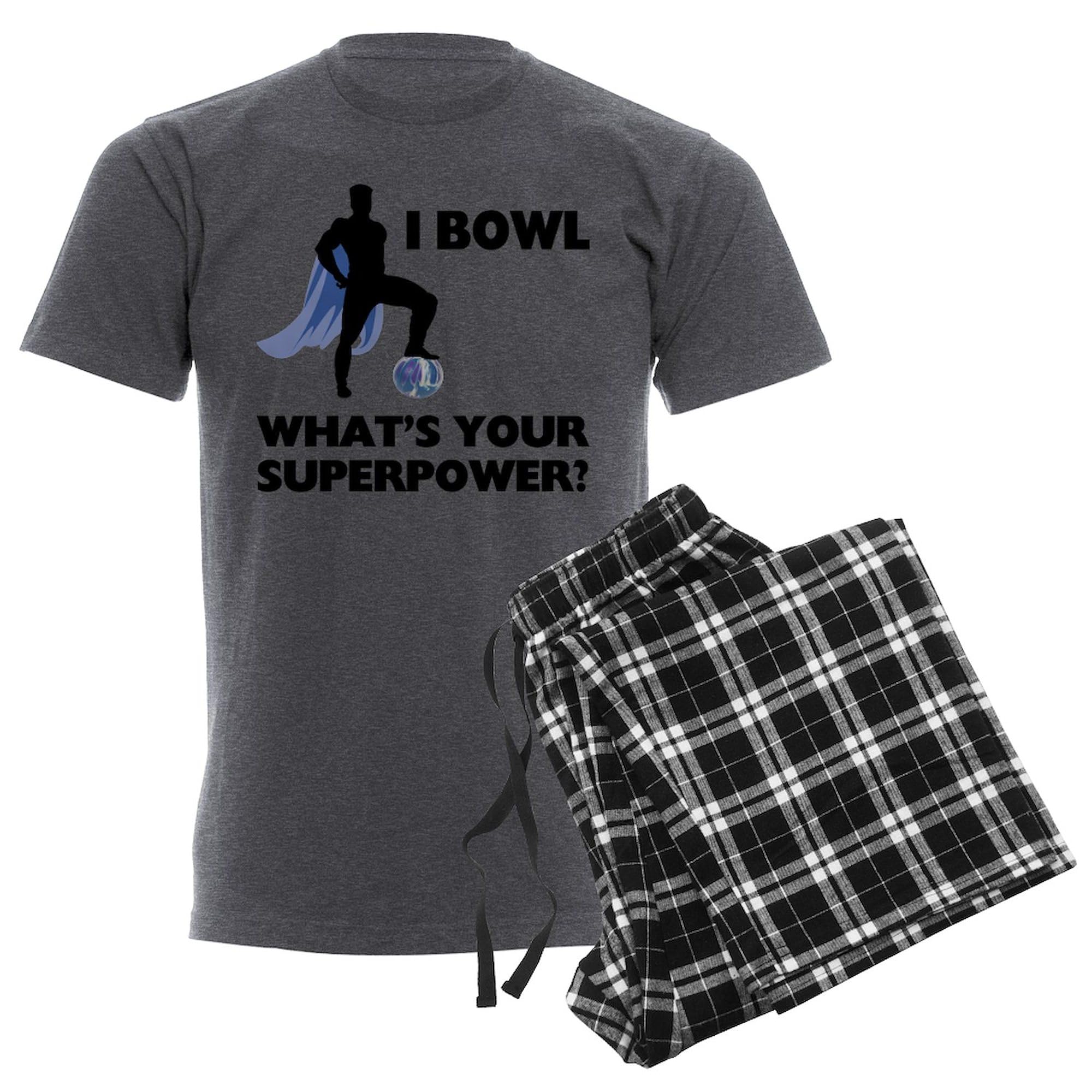 Bowling Superhero Men's Lightweight Pajama Set - Charcoal Novelty Sleepwear for Men | Comfortable Lounge Pajamas for Gaming Nights & Superhero Fans
