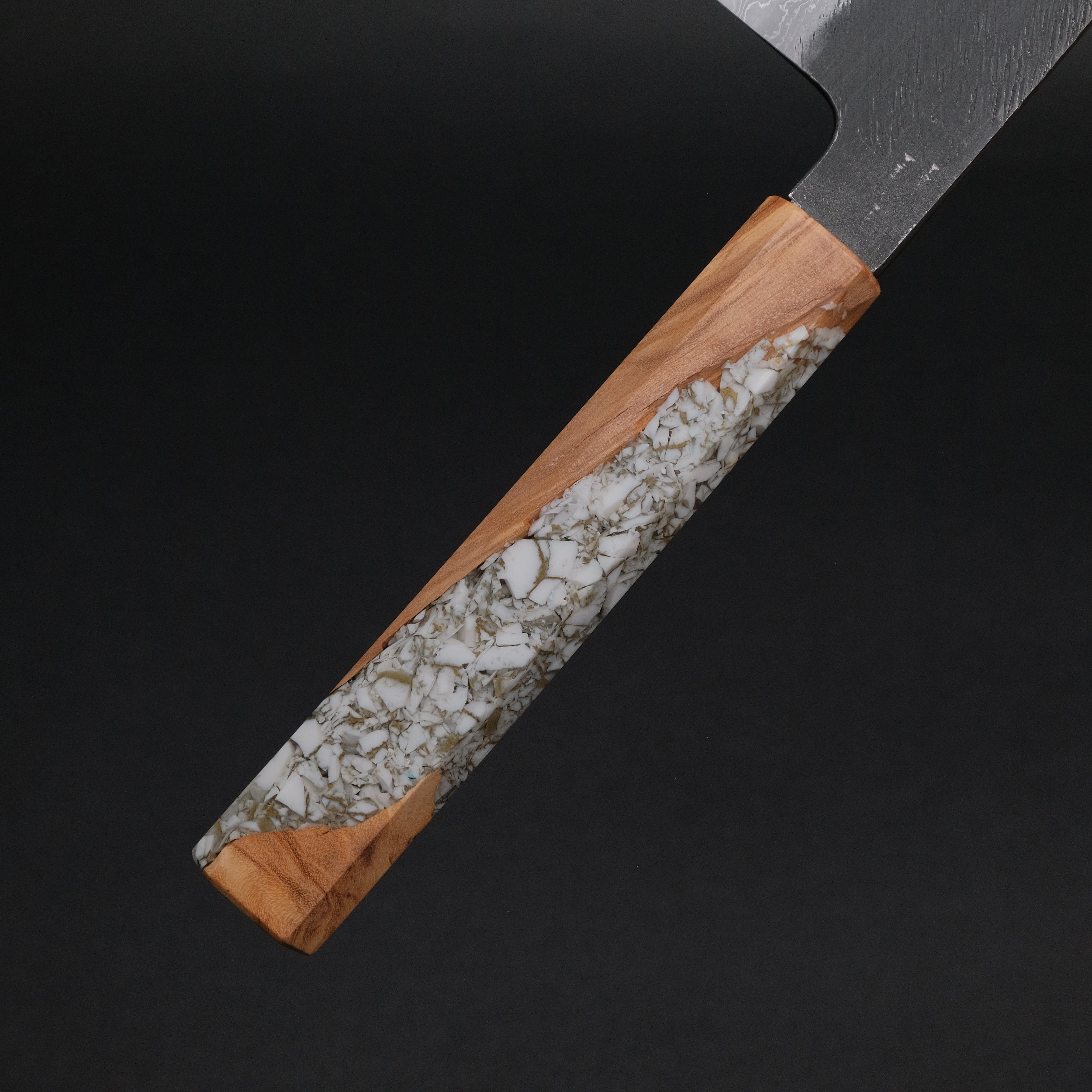 Ajikataya White #2 Matsuba Damascus Gyuto 240mm Japanese Chef Knife with Olive Wood TQPRV Handle (#06) - Perfect for Sushi, Meat Slicing & Professional Kitchen Use