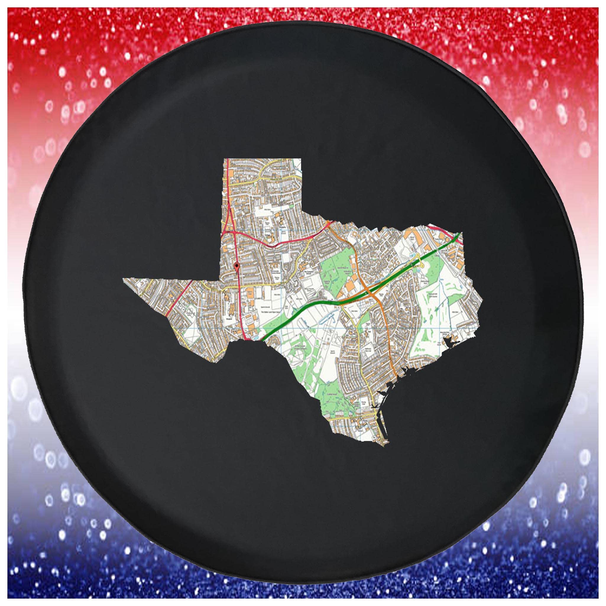 TexasStreets Travel Map Black Spare Tire Cover - 30 Inch Universal Fit for Trailers, Trucks, SUVs & RVs - Waterproof & UV Resistant Accessory for Camping & Road Trips