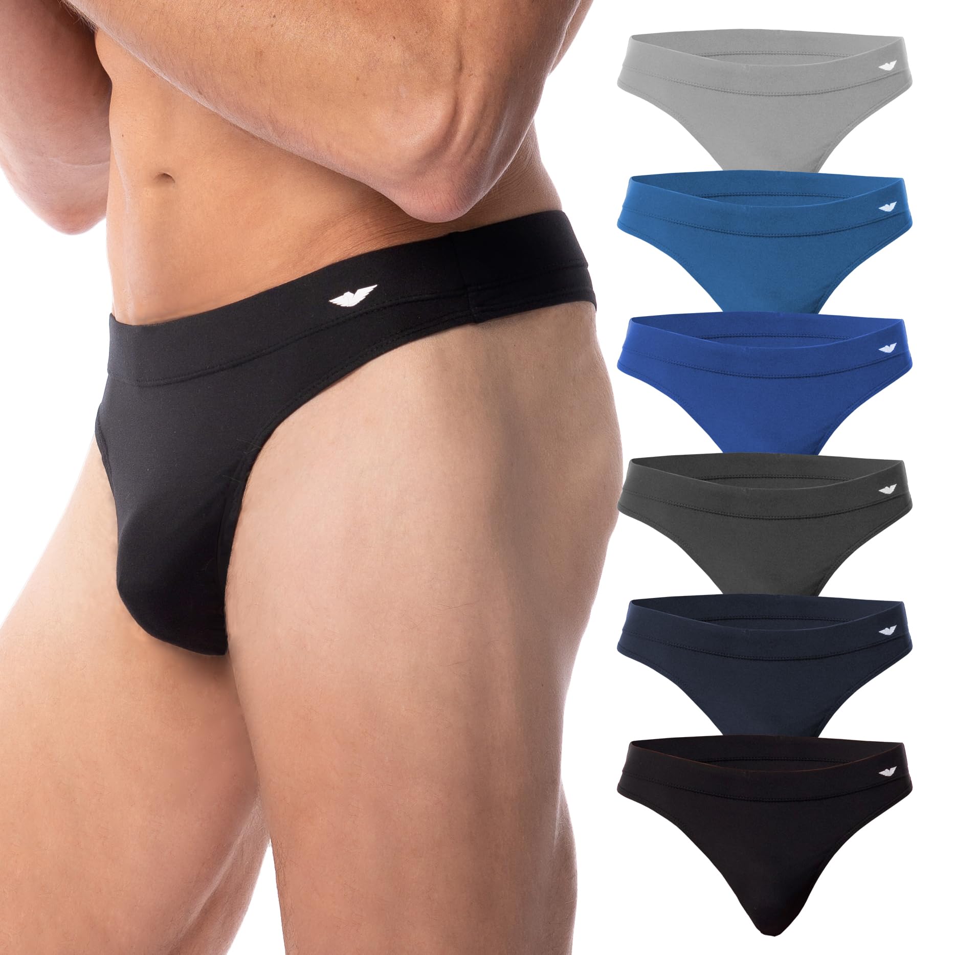 AMERICAN HEAVEN Men's 6 Pack Thong Underwear - Breathable Microfiber T-Back Underwear for Workout, Gym & Active Lifestyle | Comfortable Stretch Bikini Thongs for Men