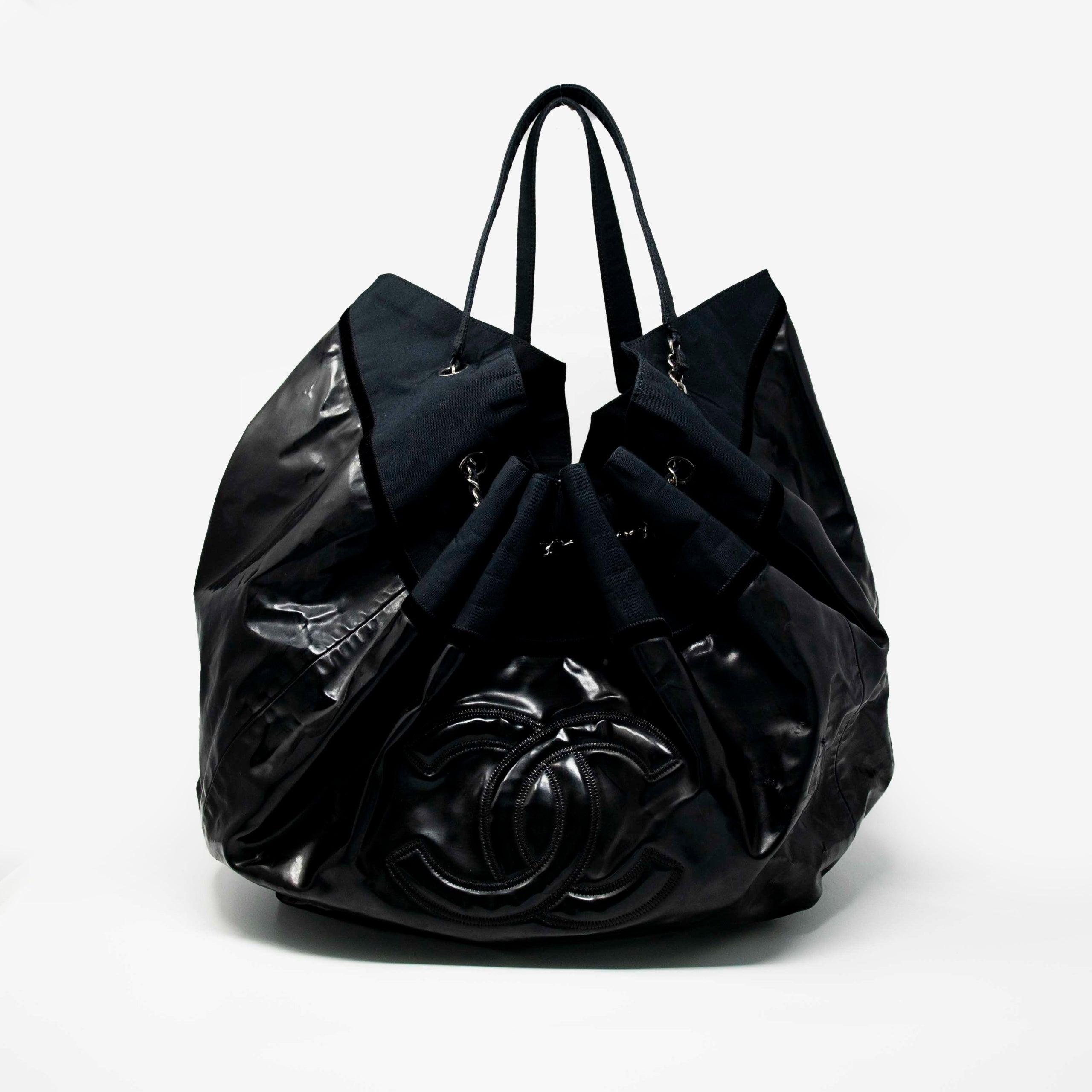 Chanel Black Vinyl XL Cabas Hobo Bag - Luxury Designer Shoulder Tote for Women | Perfect for Work, Travel & Everyday Use