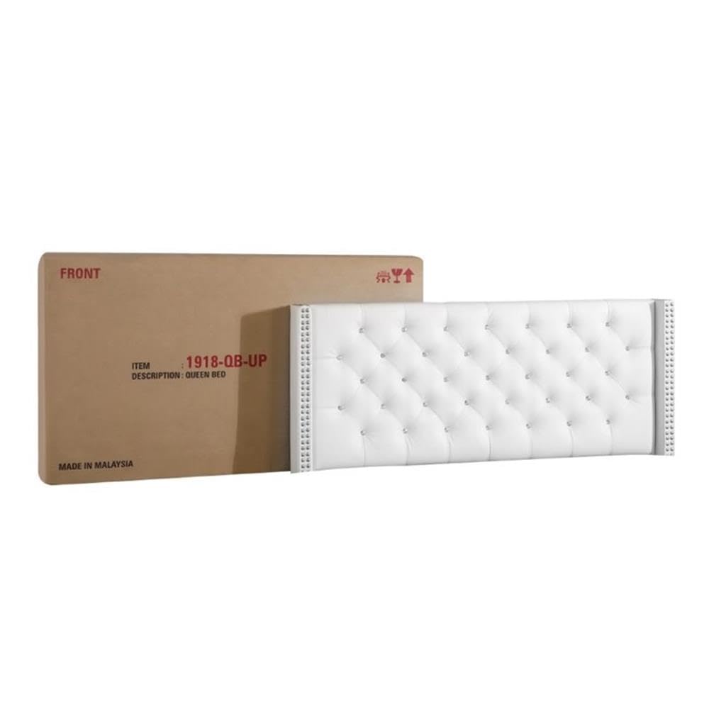 Glory Furniture Julie White Faux Leather Upholstered Queen Size Bed Frame - Perfect for Modern Bedroom & Guest Room Decor