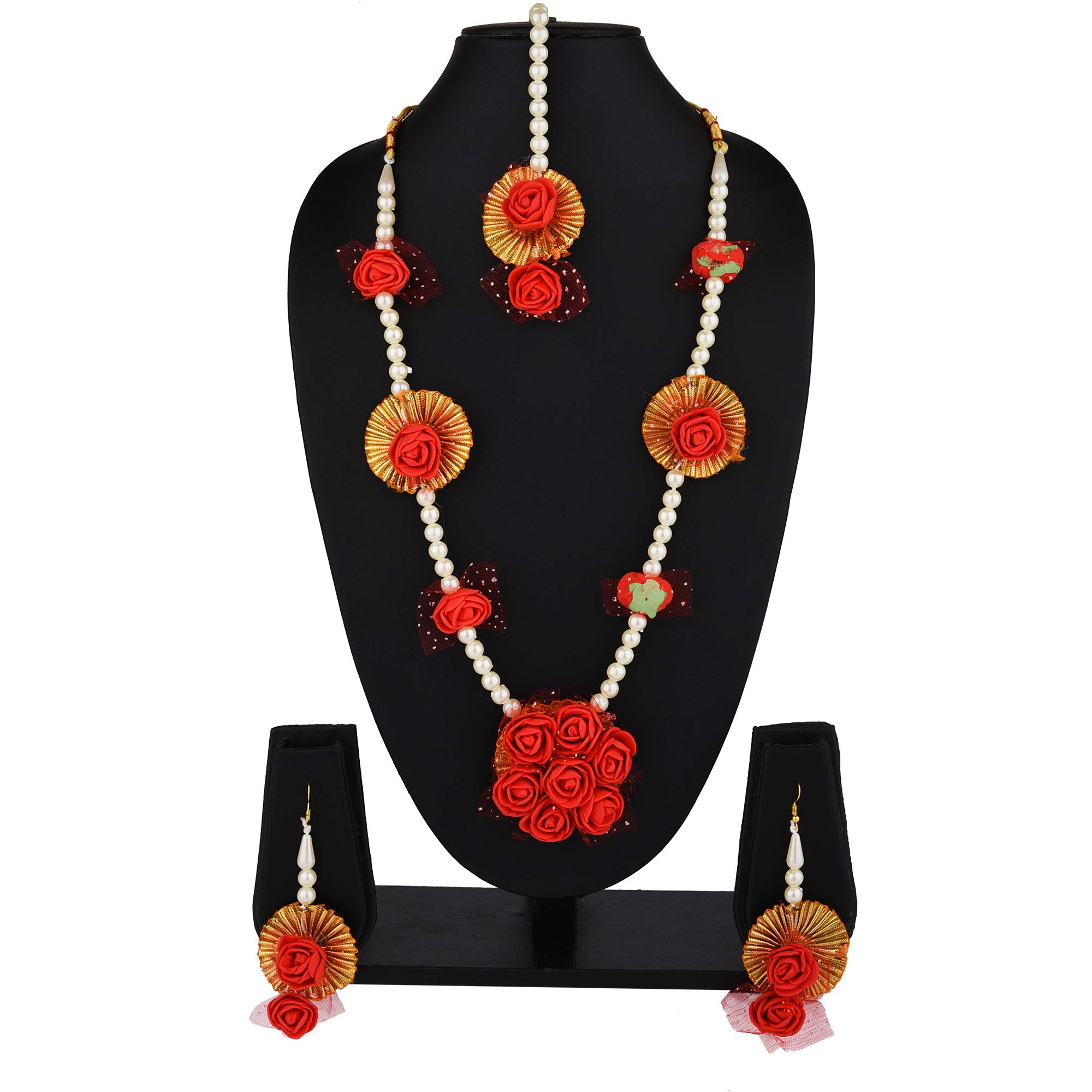 Efulgenz Indian Haldi Jewelry Set - Traditional Flower & Gota Patti Bridal Jewelry for Haldi & Mehendi Ceremonies - Perfect for Indian Weddings & Festive Occasions