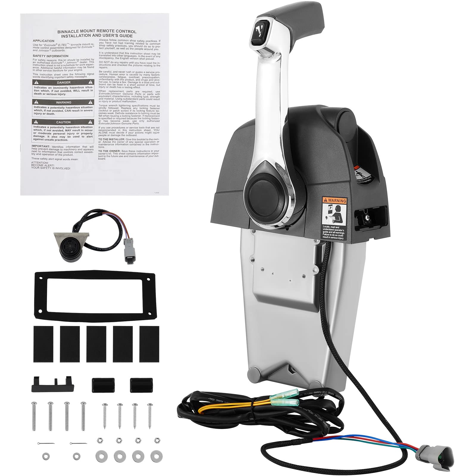 Vevor Boat Throttle Control 5006180 - Side Mount Outboard Remote Control Single Lever Binnacle with Key Switch & Lanyard for Evinrude Johnson Motors - Perfect for Marine Boating, Fishing & Water Sports