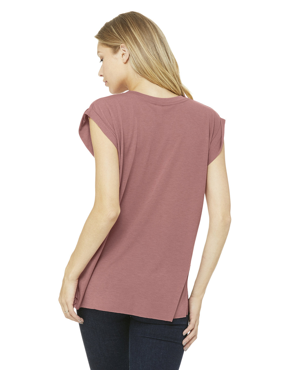 Bella + Canvas 8804 Women's Flowy Muscle Tee with Rolled Cuff Sleeves - Soft Casual T-Shirt for Yoga, Gym & Everyday Wear