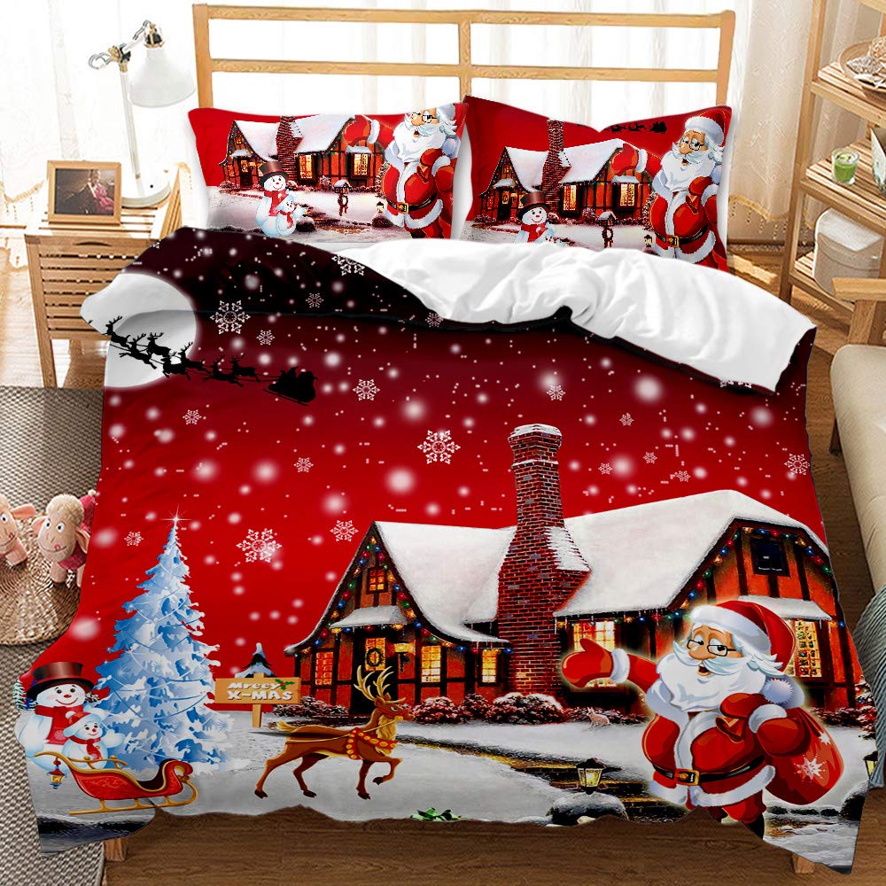 Christmas Duvet Cover Set 4PCS - Deer Snowman Tree Holiday Bedding with Quilt Cover, Sheets & Pillowcases - Full Size (200x230cm) - Perfect for Winter Bedroom Decor & New Year Gifts