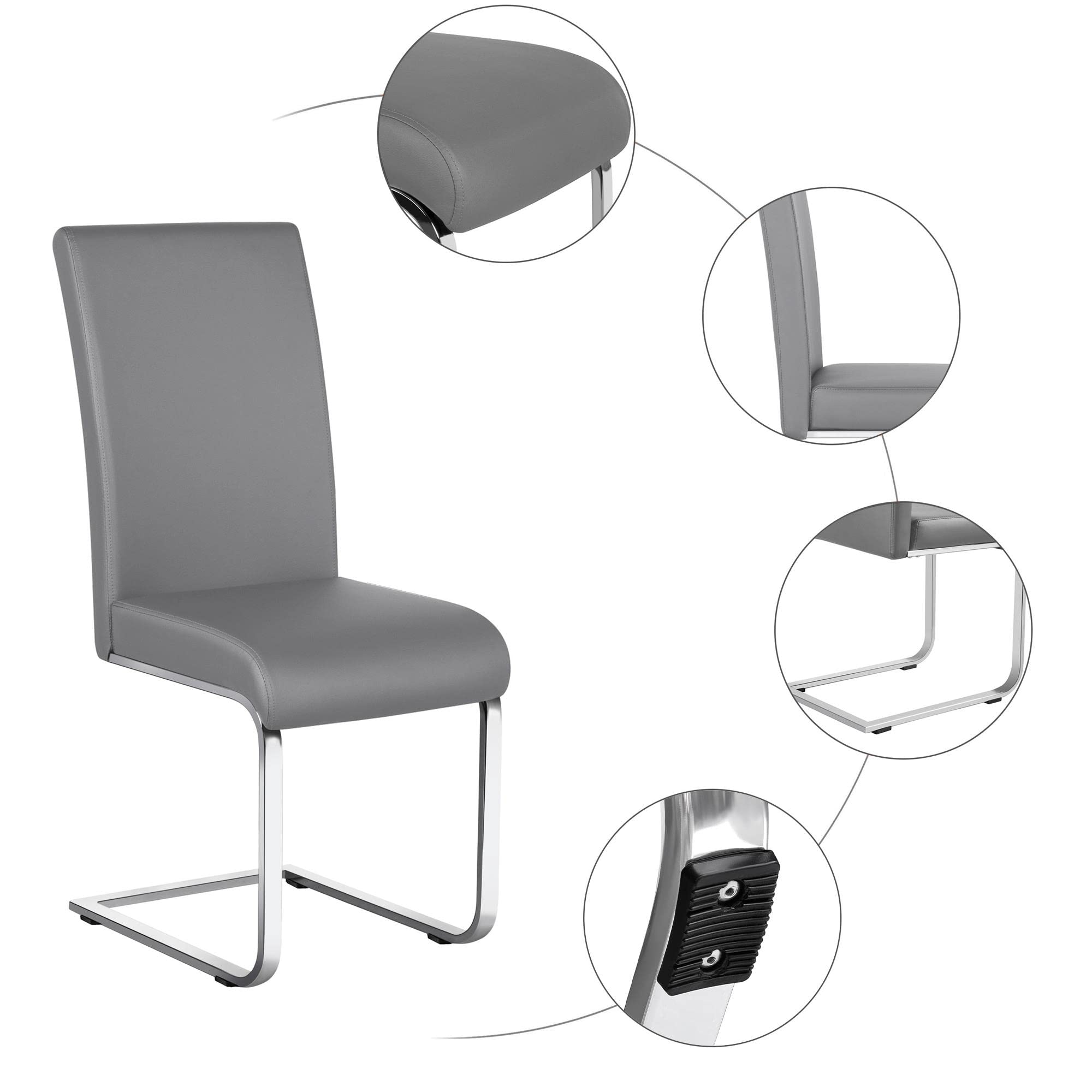 Yaheetech 4-Piece Light Gray Leather Dining Chairs - Armless Upholstered Side Chairs with Metal Legs & High Back for Kitchen, Dining Room, Living Room | Comfortable Seating for Family Meals, Entertaining Guests & Home Decor