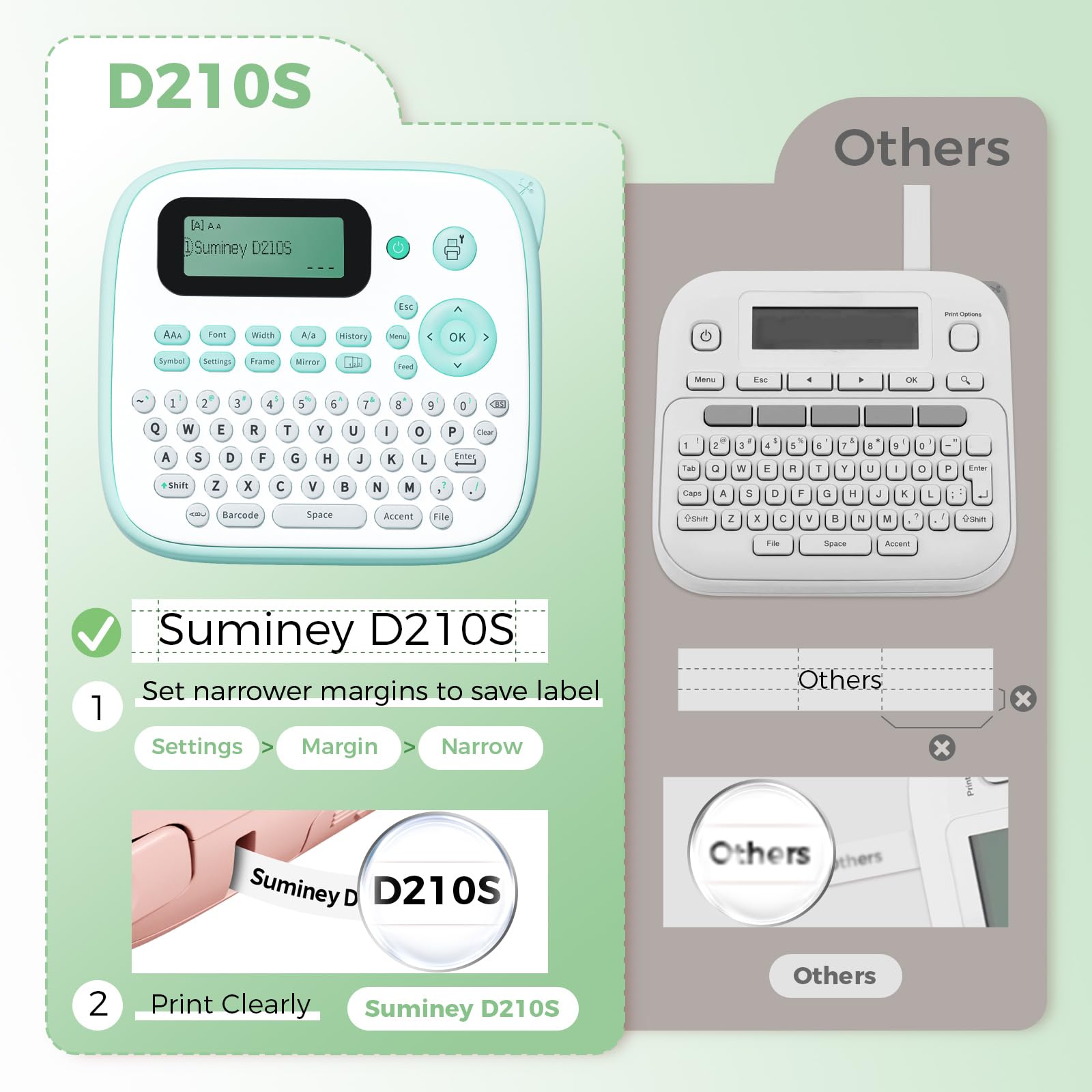 D210S Portable Label Maker Machine with QWERTY Keyboard - Handheld Easy Label Printer for Kids, Home, Office & School Organization - Perfect for DIY Projects, Small Business Labeling & Classroom Supplies