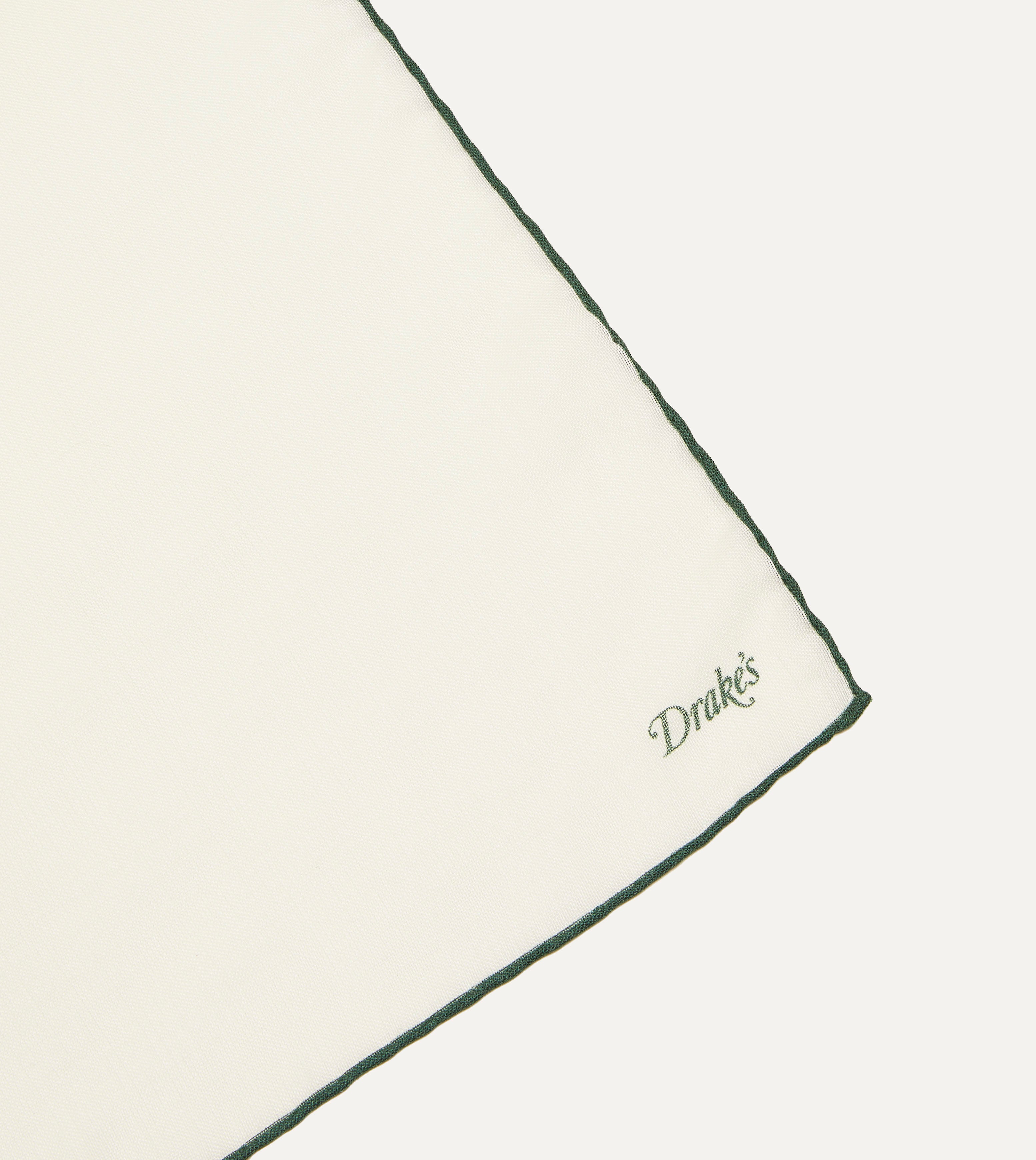 Ivory and Green Silk Pocket Square with Shoestring Border - Elegant Men's Accessory for Weddings, Business & Formal Events