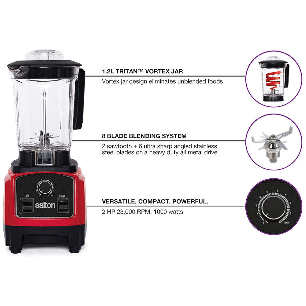 Salton BL1638R Compact Power Blender - 600W High-Speed Blender for Smoothies, Shakes & Food Prep - Perfect for Kitchen, Office & Small Spaces