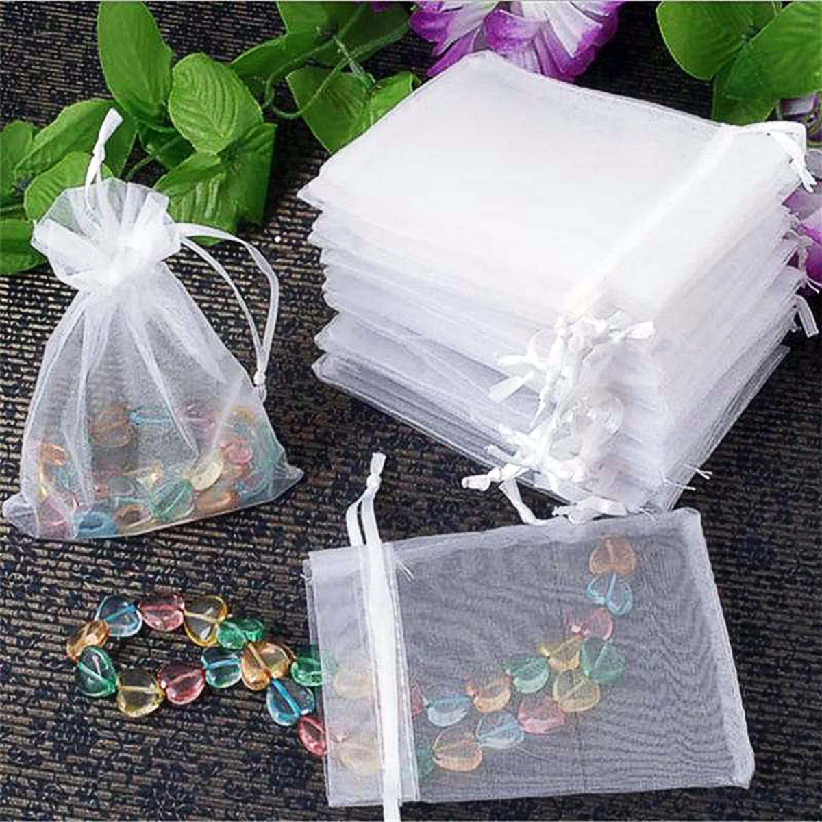 DMS RETAIL 15-Pack White Organza Drawstring Gift Bags 13x18cm - Perfect for Wedding Favors, Party Gifts, Dry Fruits Packaging & Special Occasions