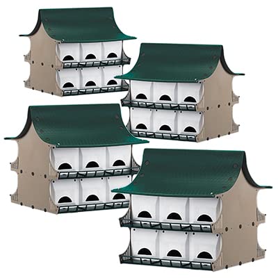 4 Pack S&K Purple Martin Bird Houses - White & Green PBH-12 for Outdoor Garden, Backyard Birdwatching & Wildlife Habitat