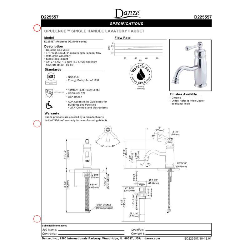 Danze Opulence Polished Nickel Single Handle Center Set Bathroom Sink Faucet - Modern Waterfall Spout for Bathroom Vanity & Powder Room Installation