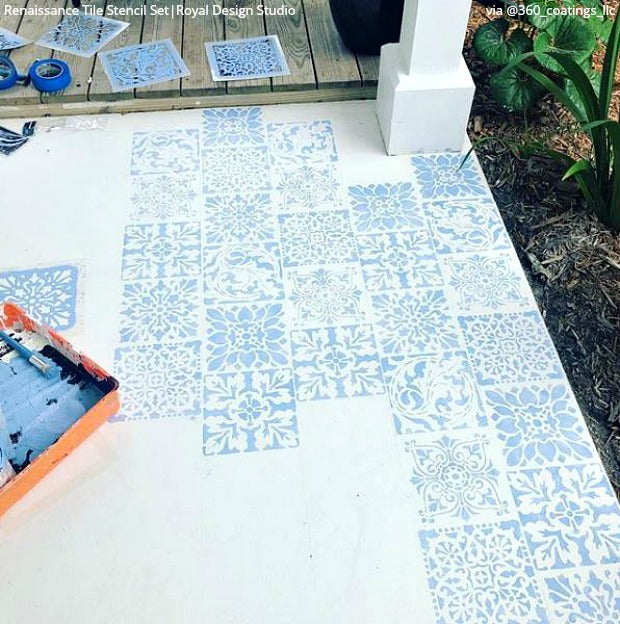 Renaissance Tile Stencils Set B - 12-Piece DIY Mosaic Painting Kit for Home Decor & Crafts | Perfect for Wall Art, Floor Designs, and Creative Projects
