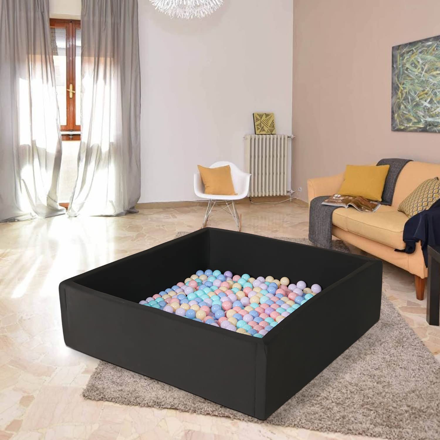 Extra Large Foam Ball Pit for Toddlers & Kids - Square Soft Ball Pool Playpen | Safe Indoor/Outdoor Play Toy | Perfect Birthday Gift for Boys & Girls (Black) - Great for Playrooms, Daycares & Backyard Fun