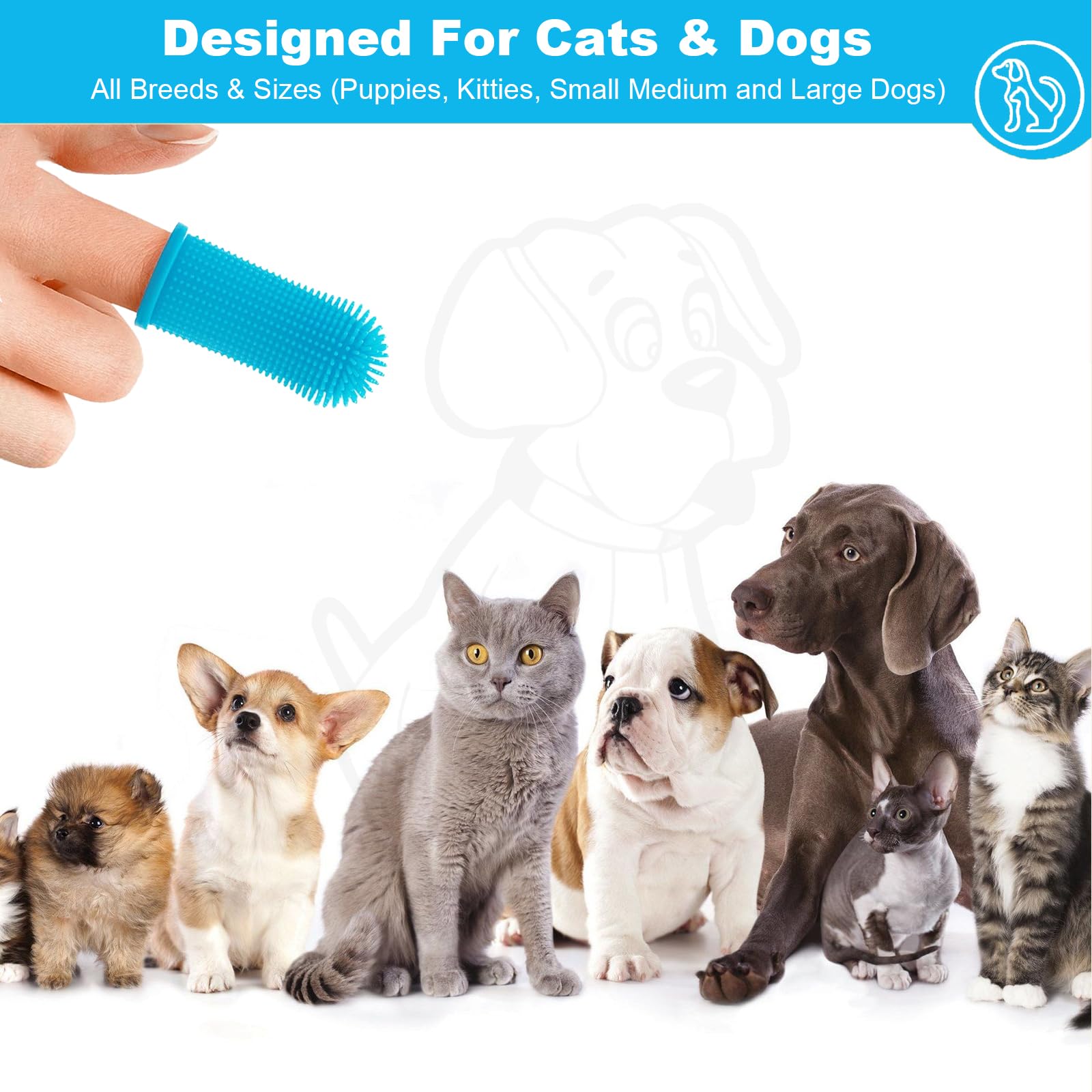 Cseece 10Pcs Dog Toothbrush Set - 360° Finger Toothbrush for Dogs, Puppies, Cats & Small Pets - Soft Silicone Dental Care Kit for Teeth Cleaning (Blue) | Perfect for Daily Pet Oral Hygiene & At-Home Dental Care