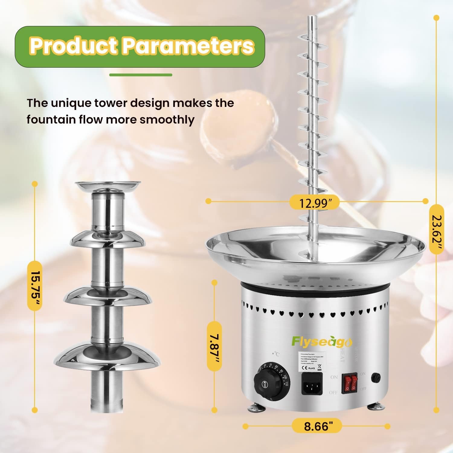 Commercial Chocolate Fountain 4-Tier 11Lbs Capacity - Large Stainless Steel Chocolate Fondue Tower with Knob Control for Nacho Cheese & Hot Chocolate Waterfall - Perfect for Weddings, Parties & Catering Events