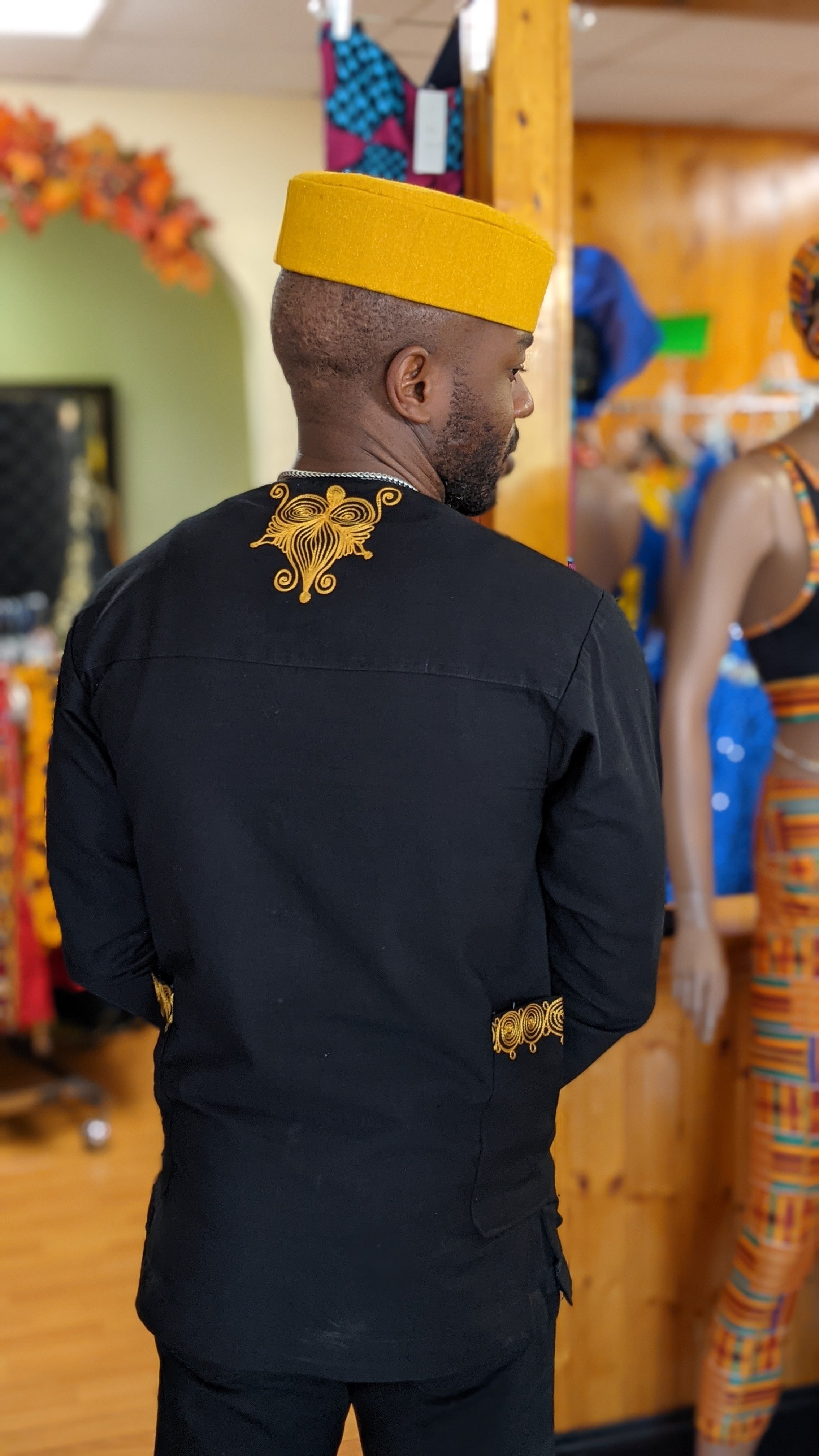 Lavelle Black and Gold Embroidered African Dashiki Shirt for Men | Traditional African Wear | Perfect for Cultural Events, Weddings & Festivals